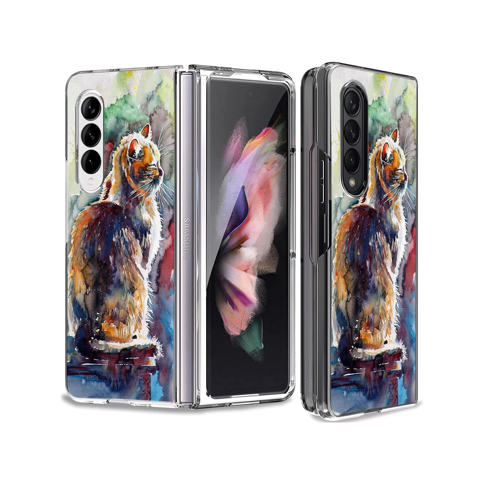 Cute Cat Painting Hard Case for Samsung Galaxy Z Fold 4 5G - Anti-Scratch, Shockproof Protective Phone Cover | Perfect for Work, Travel & Everyday Use