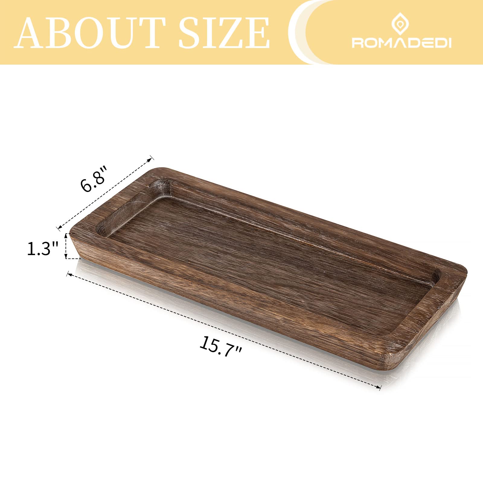 Romadedi Wooden Decorative Tray Candle Holder - Rustic Long Narrow Wooden Tray for Home Decor, Coffee Table, Dining Room & Kitchen | Perfect for Centerpieces, Candle Displays & Organizing Essentials