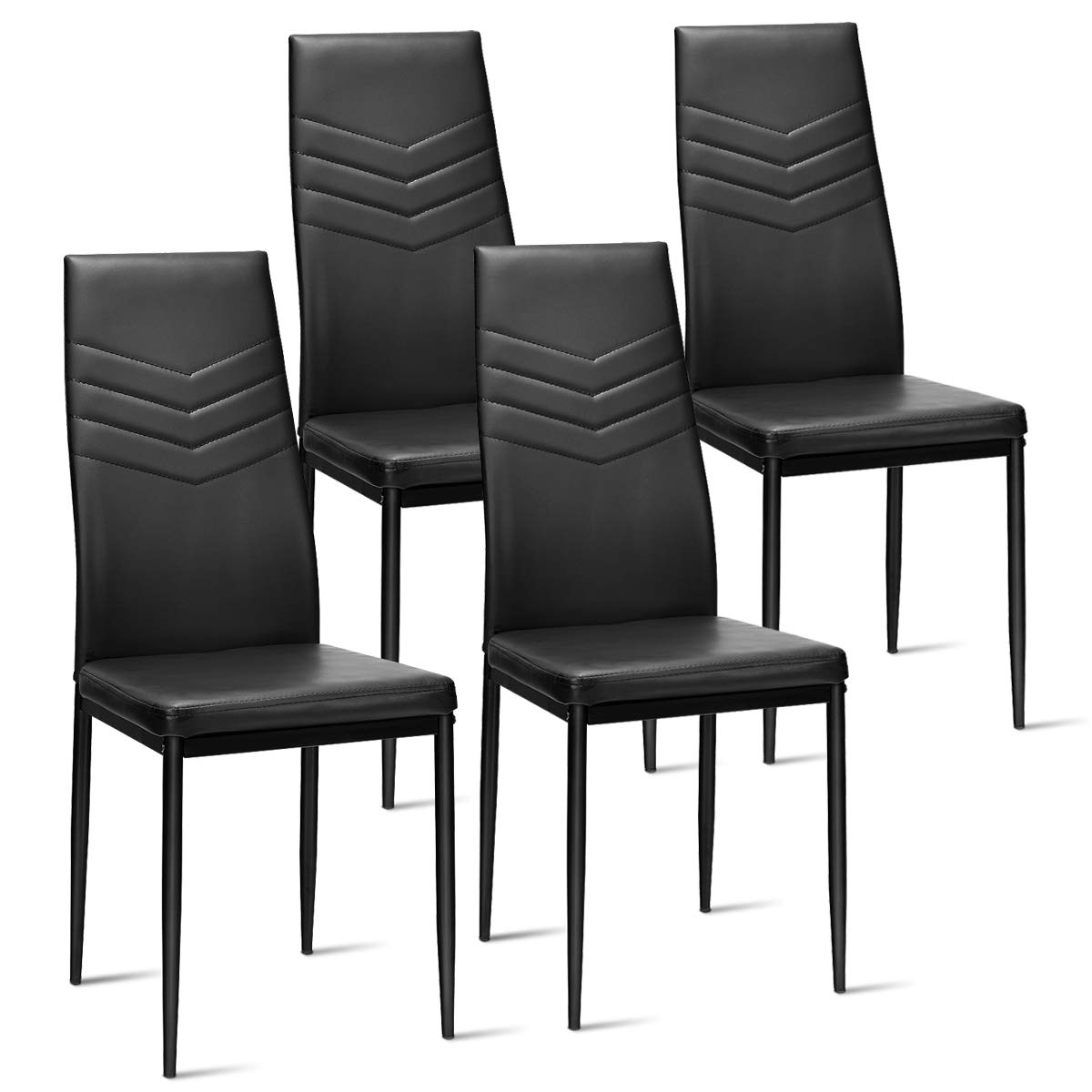 ERGOMASTER Modern Dining Chairs Set of 4 - Black PVC Upholstered Leather Padded Side Chairs with Sturdy Metal Legs & Non-Slip Feet for Dining Room, Kitchen, Living Room & Office