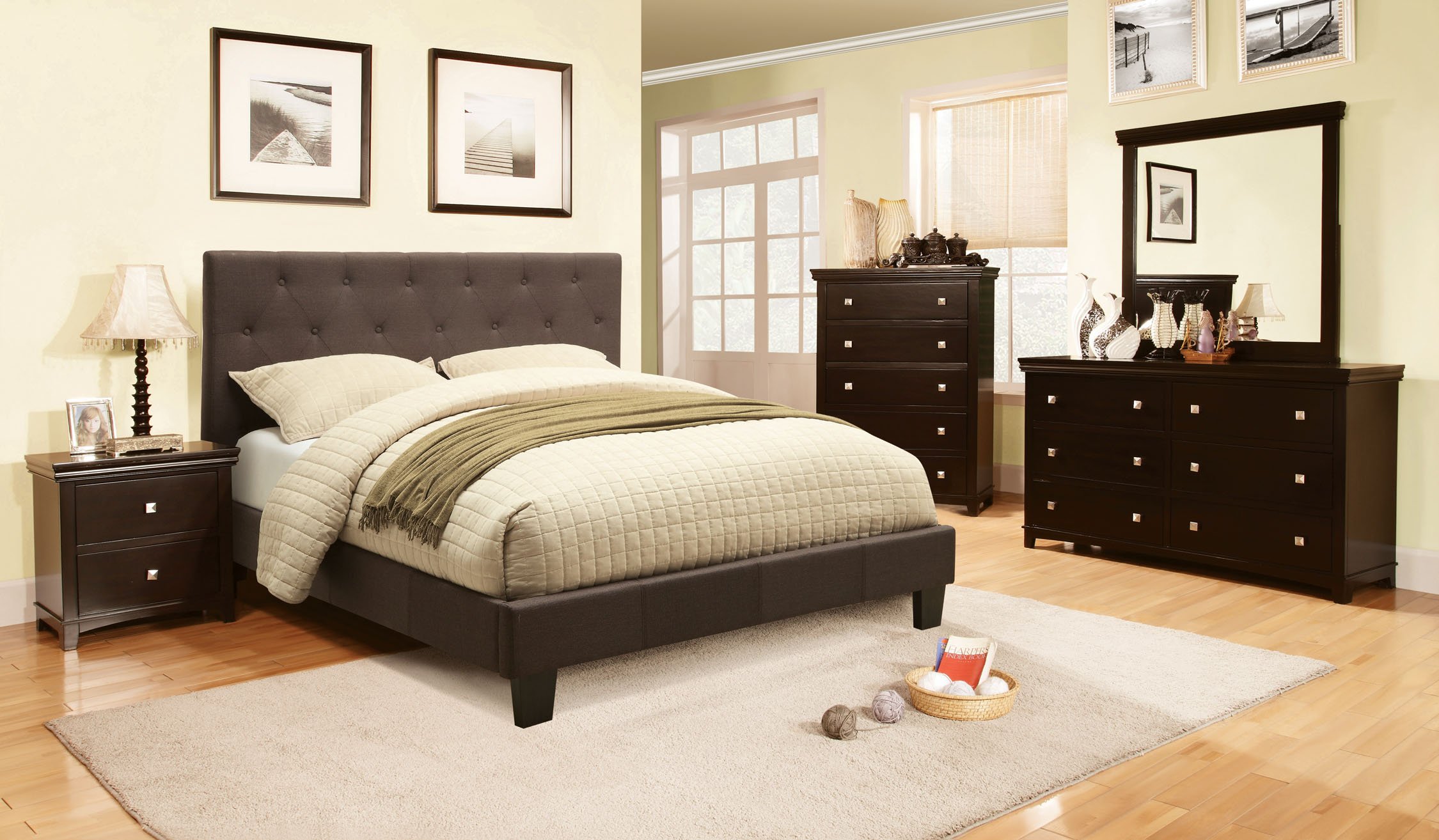 Furniture of America Roy Fabric Gray Full Platform Bed Frame - Modern Upholstered Bed with Wooden Slats for Support | Perfect for Master Bedroom, Guest Room, or Small Space