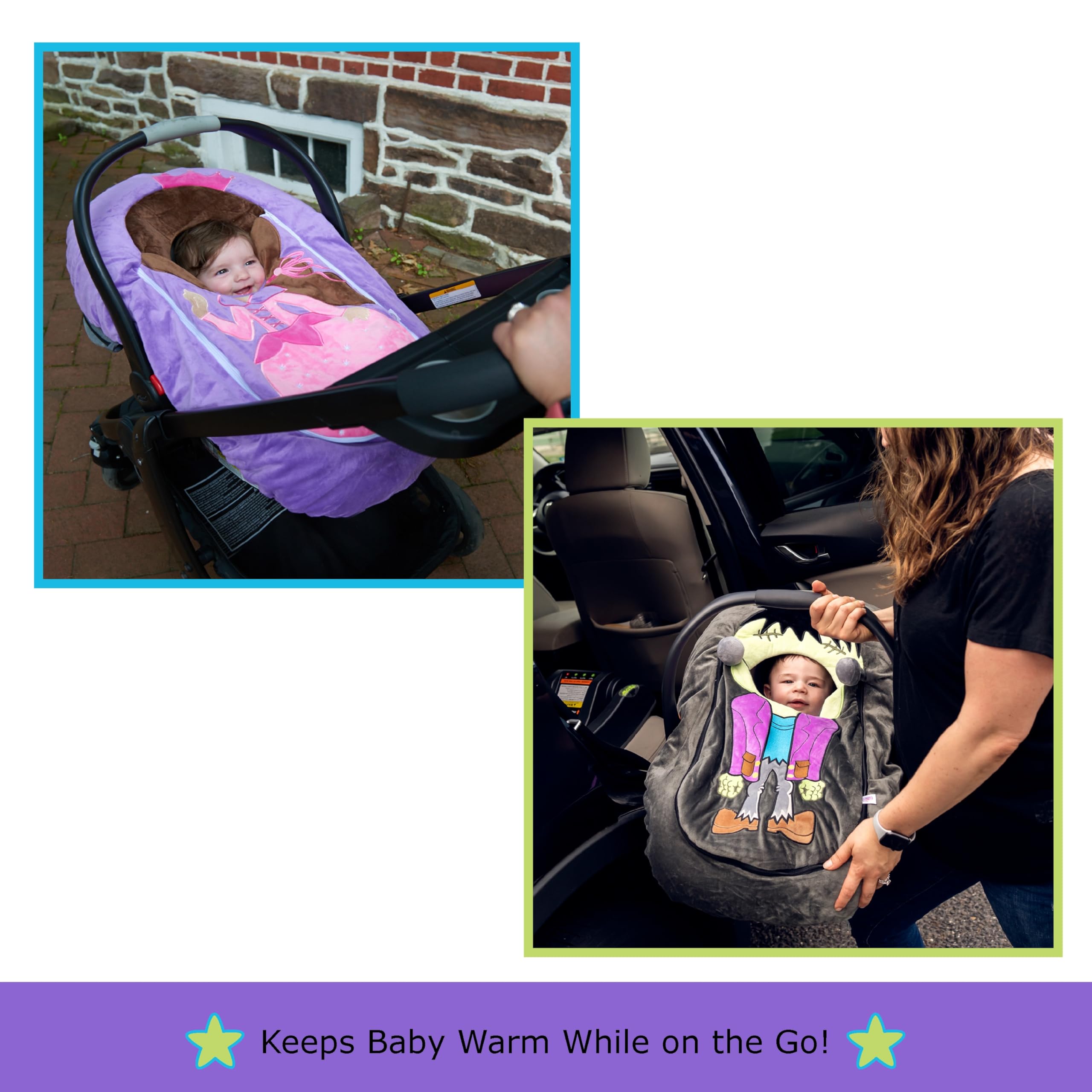Soft Plush Baby Car Seat Cover for Infant Seat & Stroller - Cozy Blanket & Halloween Costume (Frankenstein) - Perfect Newborn Gift for Travel, Shopping & Photo Shoots