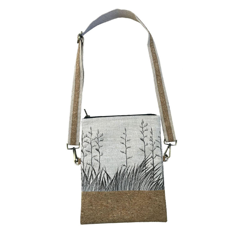 Eco-Friendly Cork Fabric Fold Over Bag - Harakeke Black on Natural by Jo Luping | Stylish & Sustainable Handbag for Work, Travel & Everyday Use