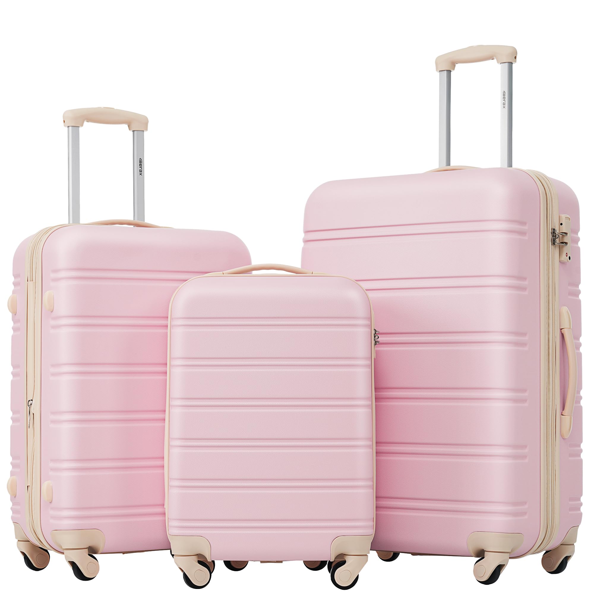 Merax 3-Piece Luggage Set - Airline Approved Carry-On Suitcase with Expandable Hard Shell & 360° Spinner Wheels (White Pink) - Perfect for Travel, Business Trips & Vacation Packing