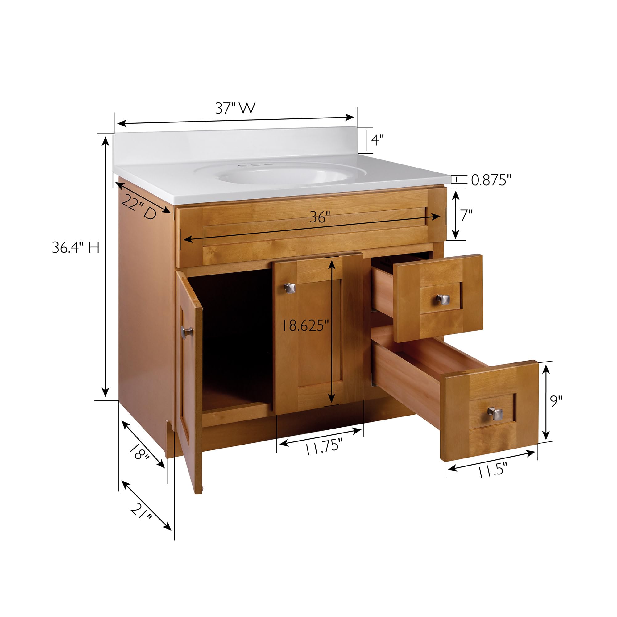 37 Inch Modern Bathroom Vanity Set with Countertop - Ready-to-Assemble Birch Wood Design for Small Bathrooms | Perfect for Home Renovation & Apartment Upgrades
