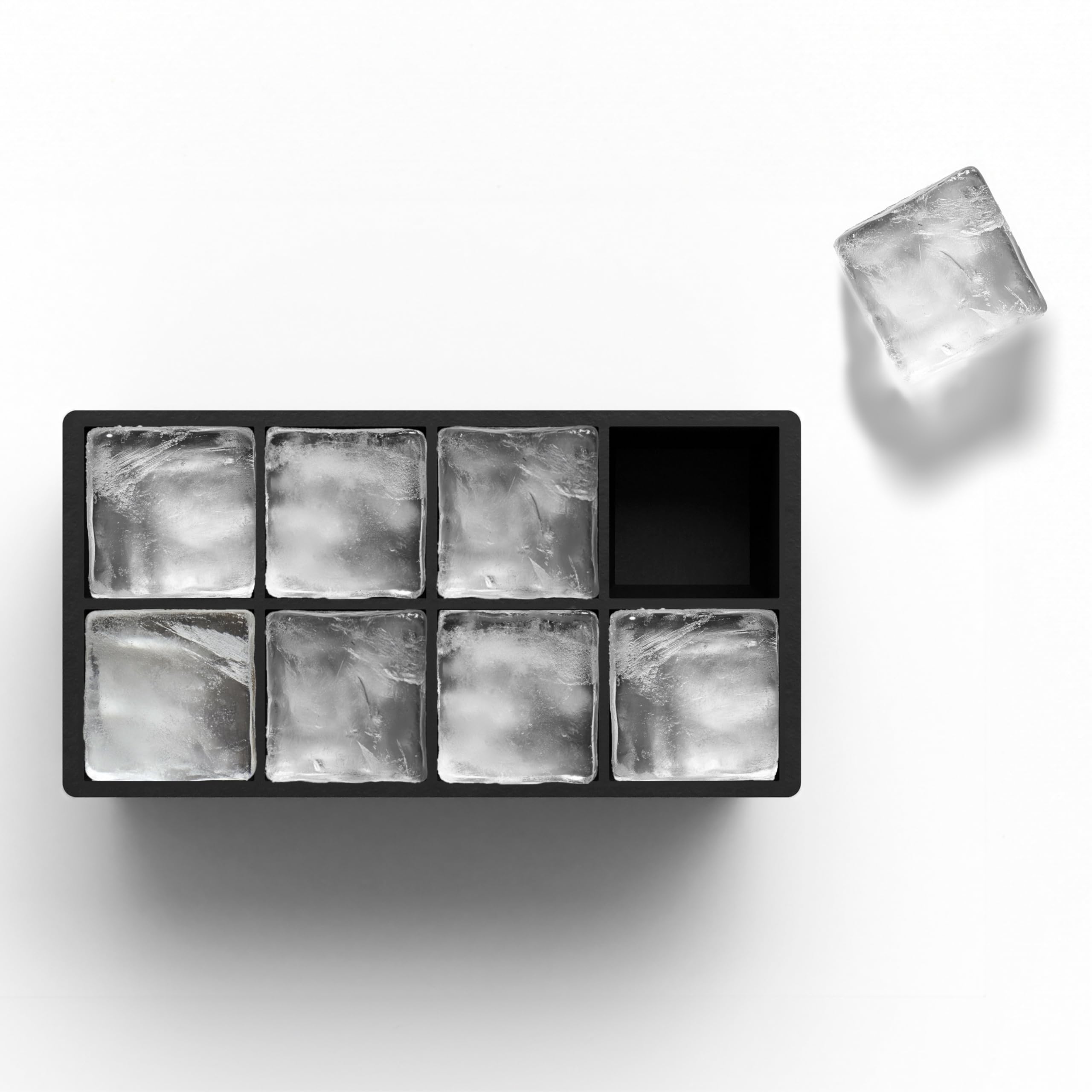 Premium Silicone Ice Cube Trays - 2 Pack Large Square Whiskey Ice Cube Molds for Freezer - Makes 8 Giant Slow-Melting Cubes - Perfect for Cocktails, Whiskey, Bourbon & Home Bars - BPA-Free Flexible Ice Cube Maker by Glacio