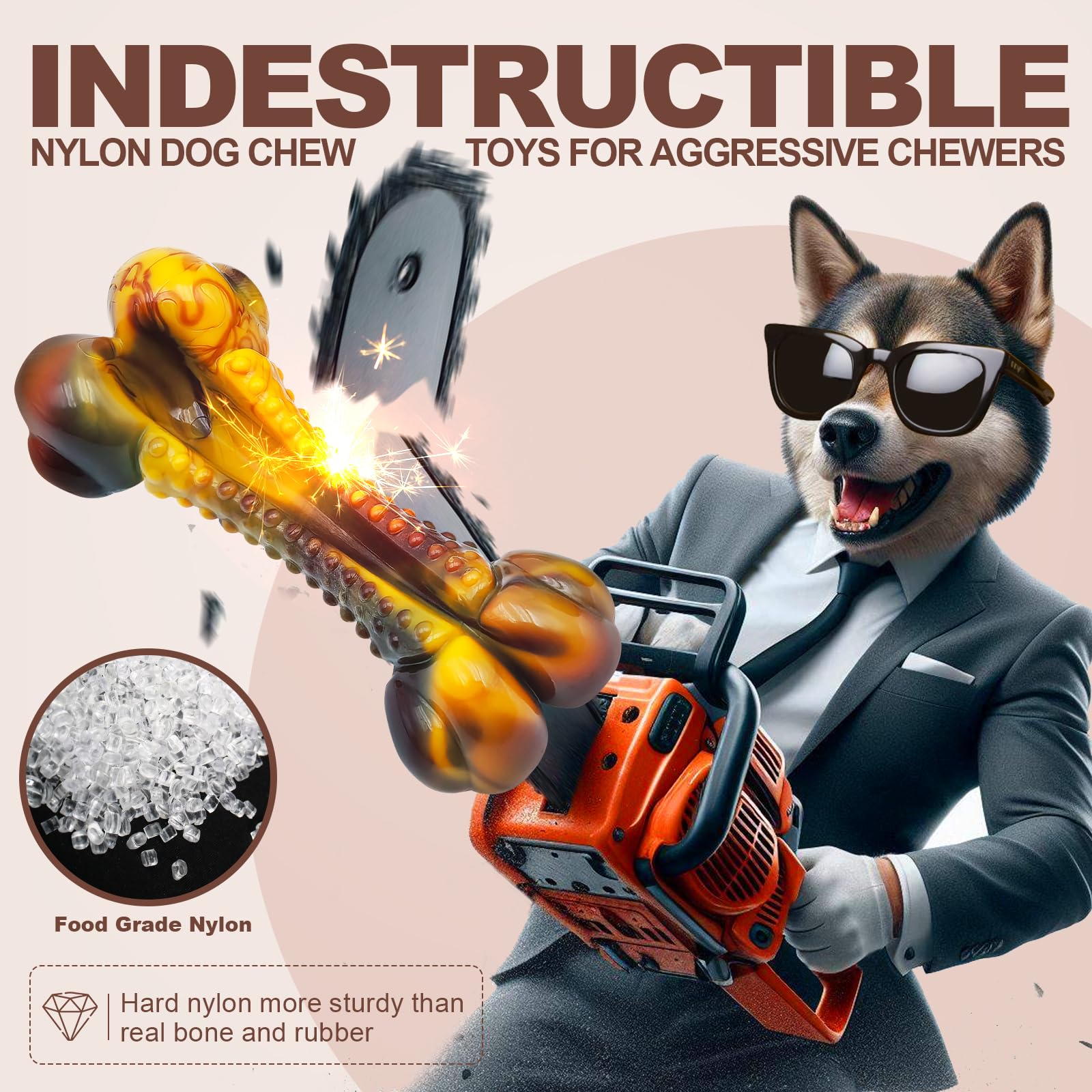 Indestructible Dog Chew Toys for Aggressive Chewers - Tough Nylon Durable Chew Toy for Small, Medium & Large Breeds with Bacon Flavor - Interactive Pet Toy to Keep Dogs Busy - Best Gift for Puppy & Adult Dogs (Great for Teething, Boredom & Anxiety Relief)