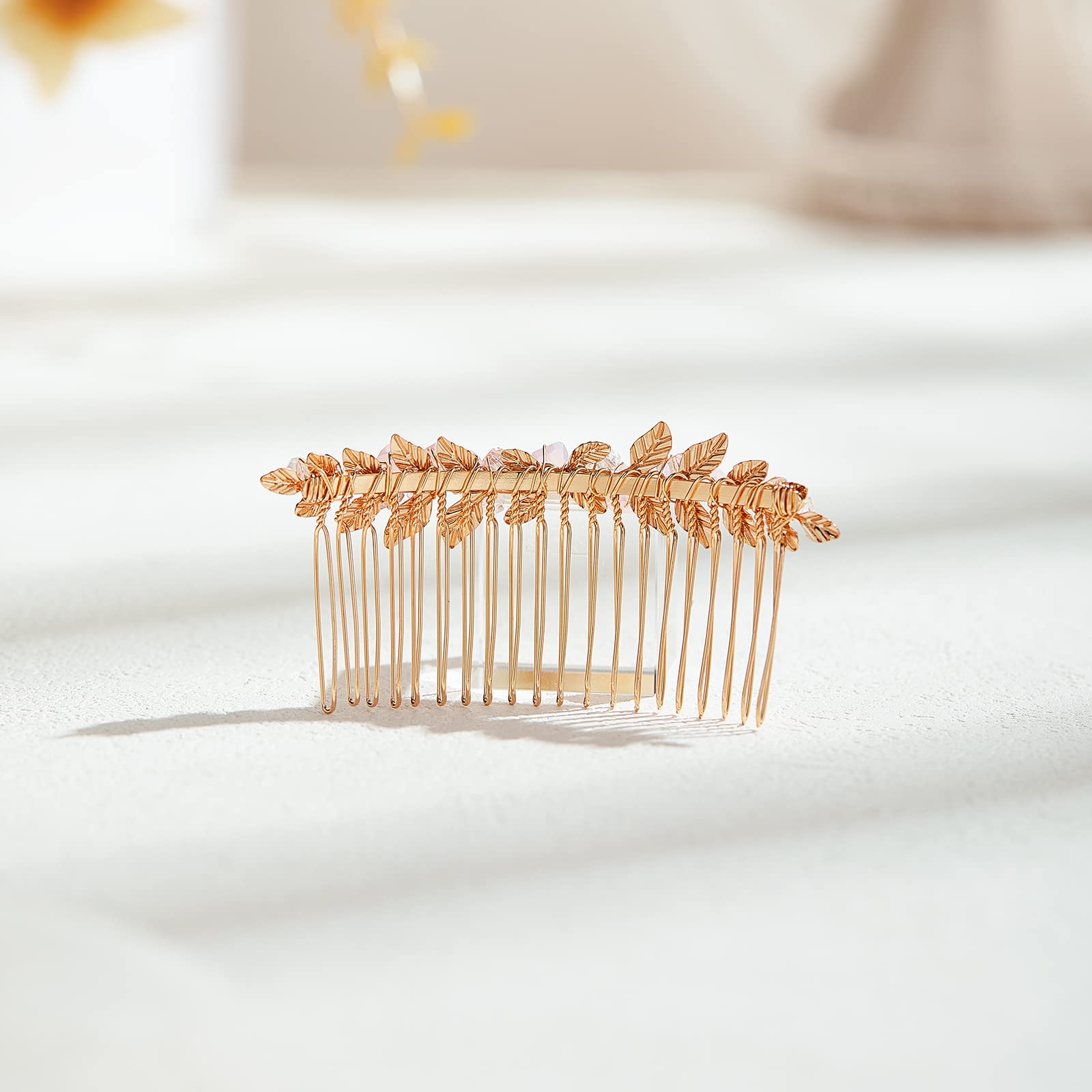 AW BRIDAL Pink Wedding Hair Comb - Gold Bridal Hair Clip for Bride & Bridesmaids | Perfect for Weddings, Prom, Parties & Special Occasions