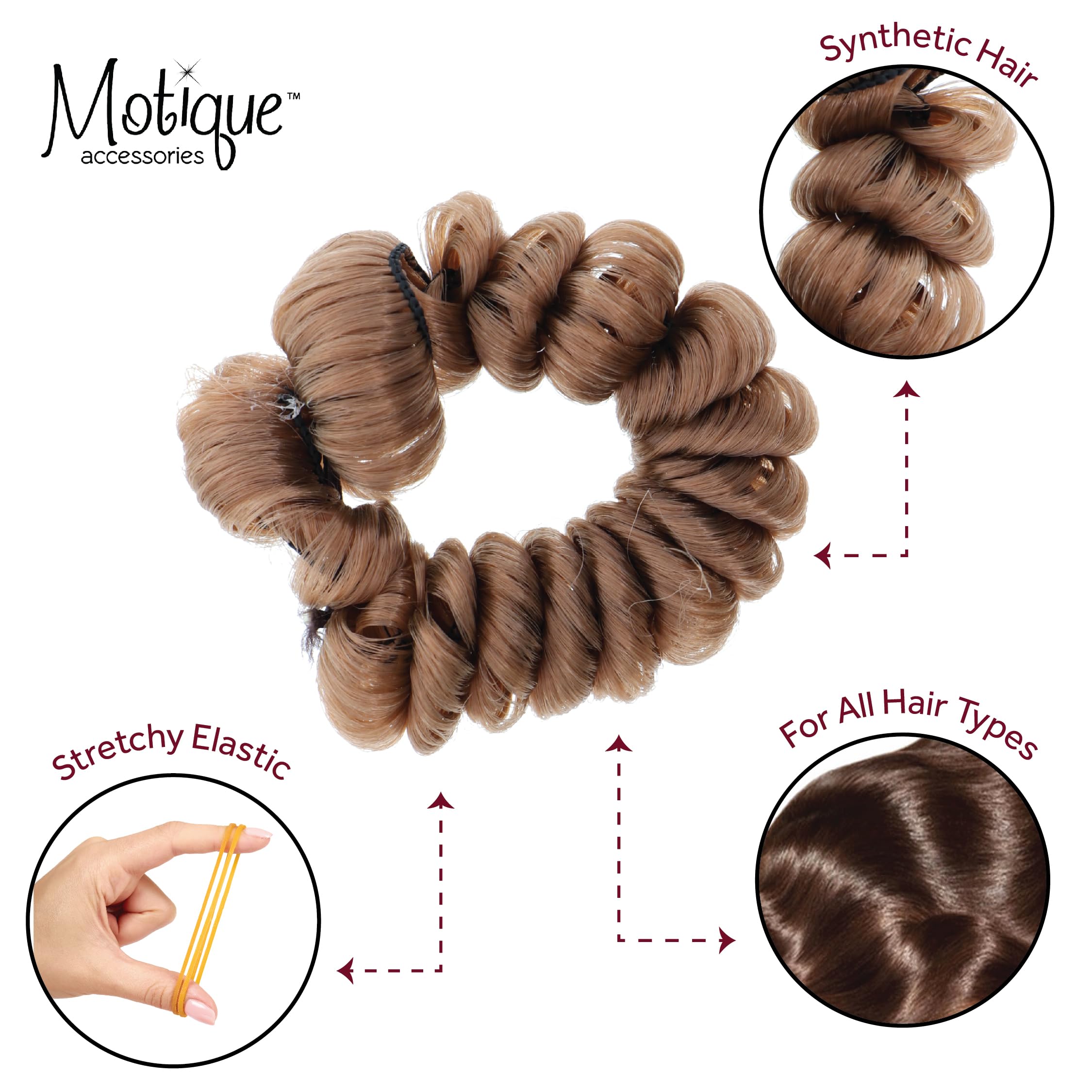 Set of 3 Synthetic Curly Hair Scrunchies - Light Brown Hair Ties for Women, Girls, Perfect for Workouts, Office & Everyday Style