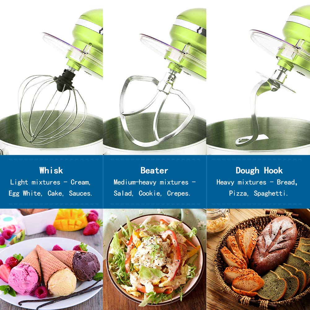 Aucma 7.4QT Stand Mixer - 6-Speed Tilt-Head Electric Kitchen Mixer with Dough Hook, Wire Whip & Beater (Green) | Perfect for Baking Cakes, Cookies, Bread & More