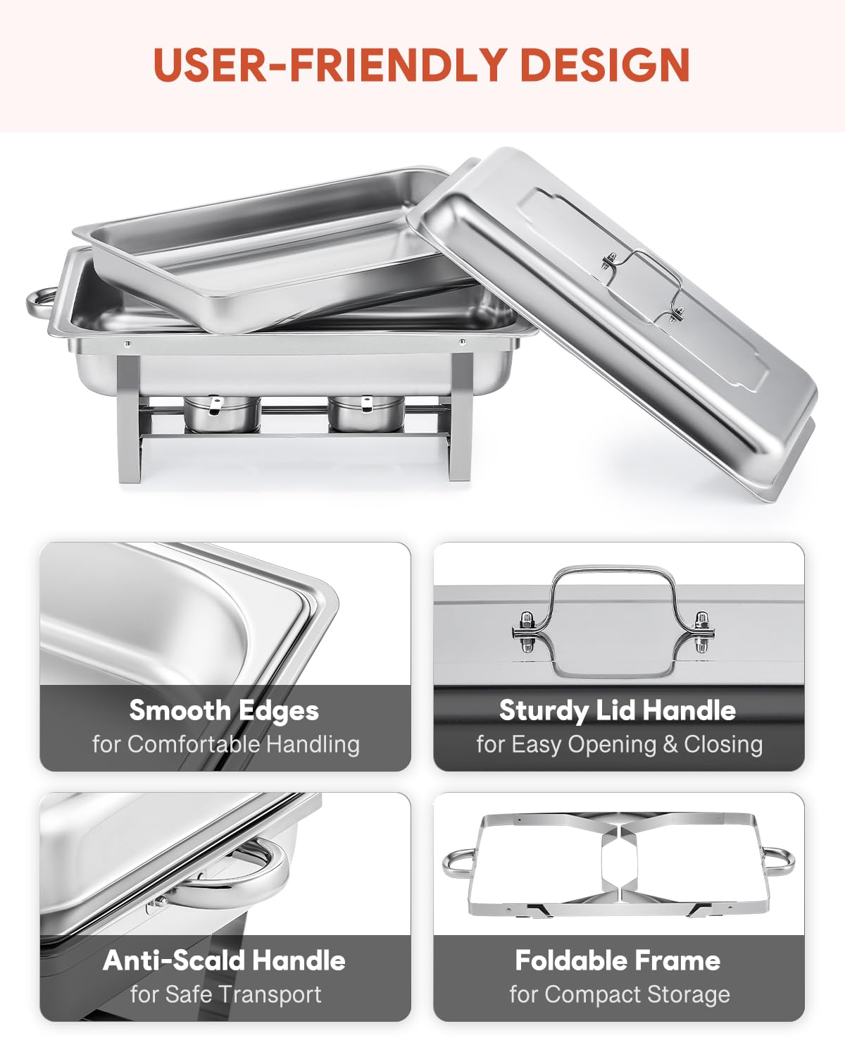2-Pack Stainless Steel Chafing Dish Buffet Set - 8 Qt Catering Warmers with 2 Full & 4 Half Size Pans, Lids & Foldable Frames - Perfect for Parties, Buffets, Banquets, Weddings & Dinner Events - Keep Food Warm for Hours
