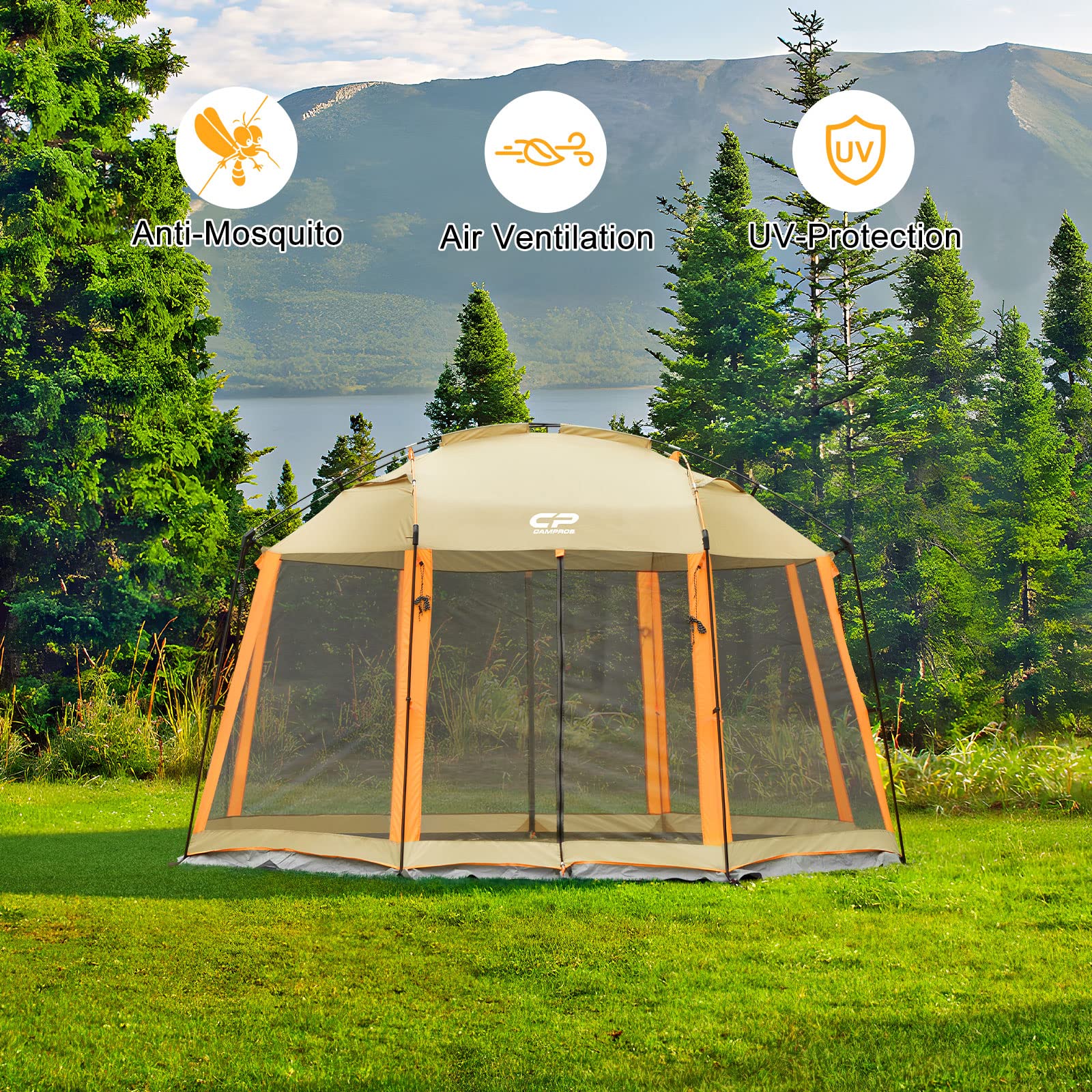 Campros CP 13x13 Ft Screen House Tent - Mesh Net Wall Canopy Shelter for Camping, Patios & Outdoor Activities | Perfect for Backyard BBQs, Picnics & Bug-Free Relaxation