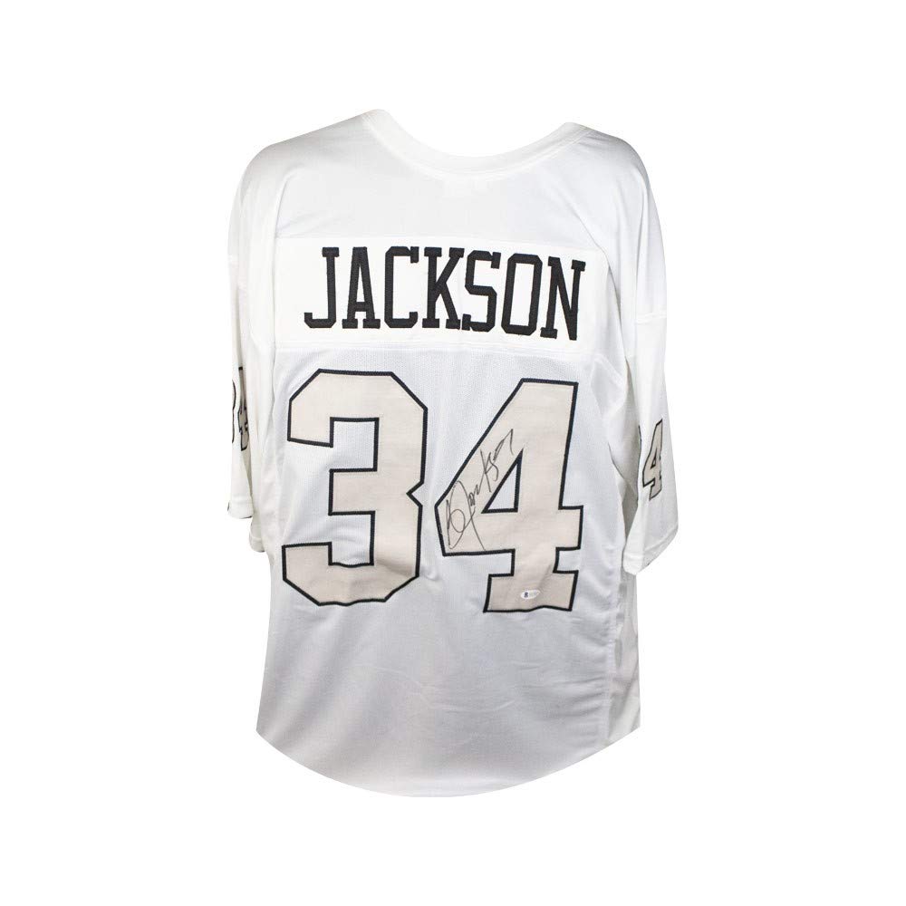 Bo Jackson Autographed Oakland Raiders Custom White Football Jersey - BAS (Silver #) - Perfect for Collectors, Fans, and Sports Memorabilia Displays