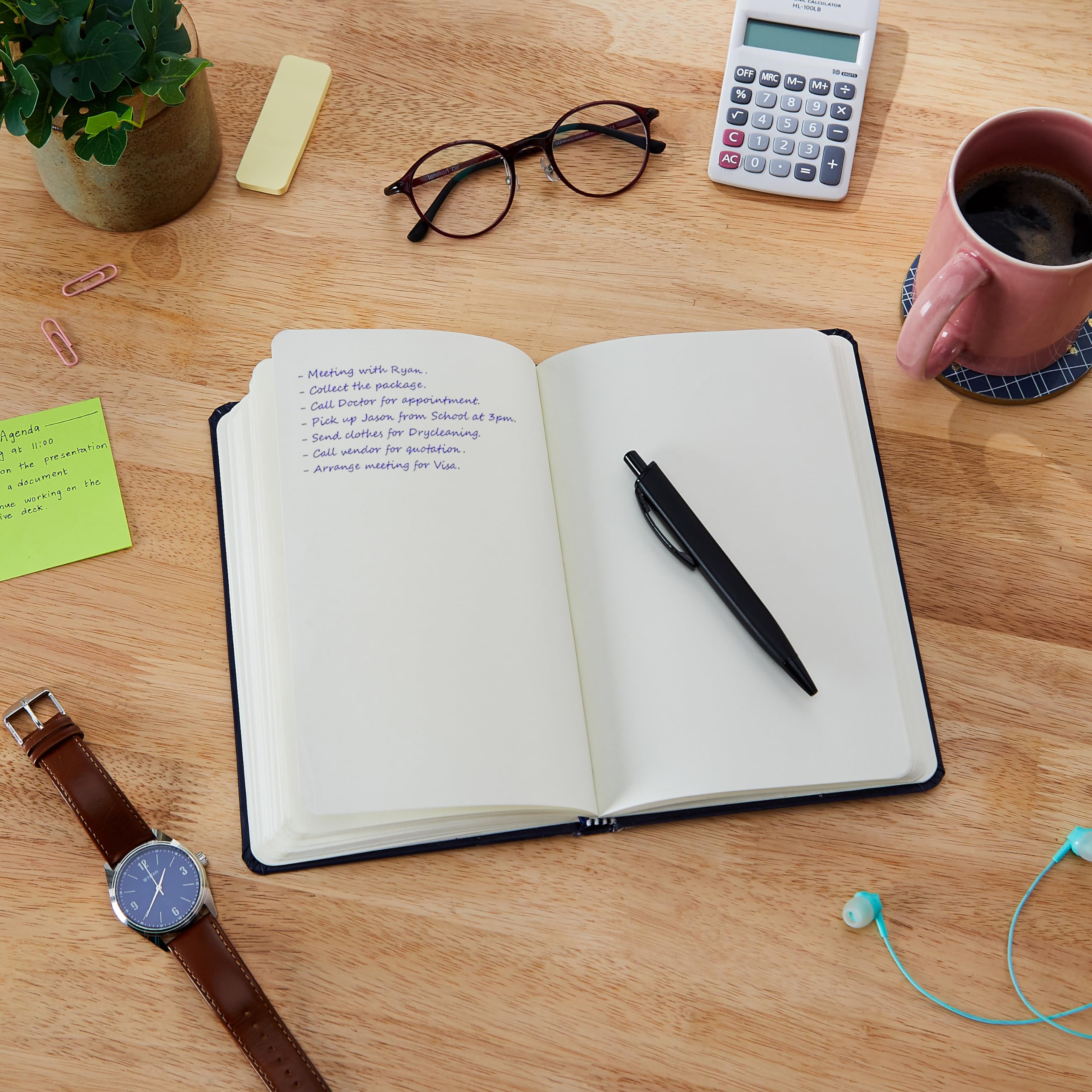 Amazon Basics A5 Notebook with Ribbon Bookmark & Pen - Premium Lined Journal for Writing, Note Taking, and Planning | Perfect Gift Set for Corporate Events, Graduation, Birthday, and Personal Use (Blue)