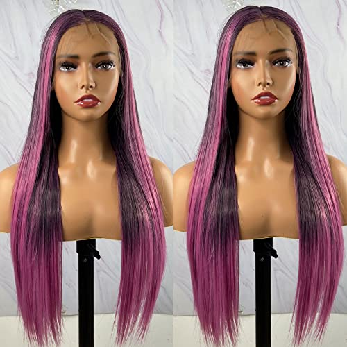 Natural-Looking Synthetic Lace Front Wig with Blonde Highlights - Perfect for Cosplay, Daily Wear & Special Occasions