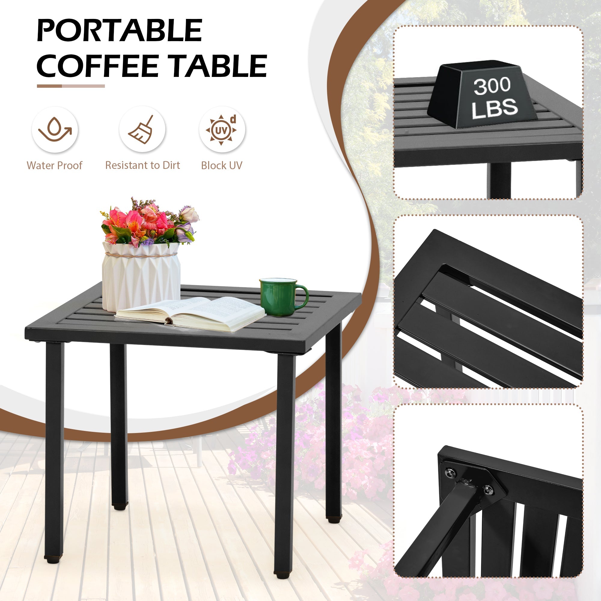 EROMMY 3-Piece Outdoor Bistro Set - Black Metal Patio Chairs & Table for Garden, Balcony, or Backyard Dining | Weather-Resistant Outdoor Furniture