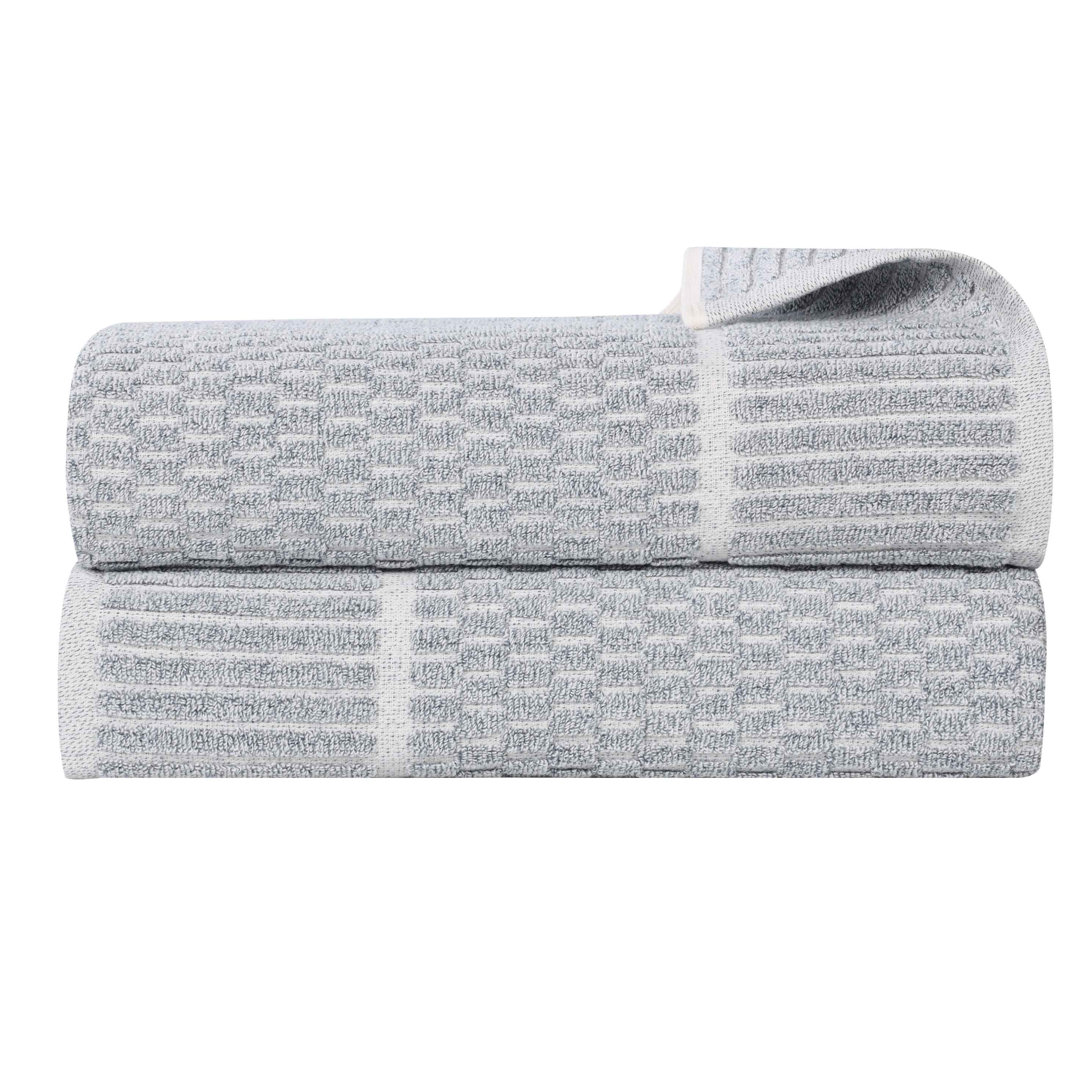Premium Juno Cotton Blend Medium Weight Checkered Border Bath Towels - Ultra Absorbent & Soft, Set of 2 (Grey/White) | Luxury Bath Sheets for Spa, Hotel & Home Use