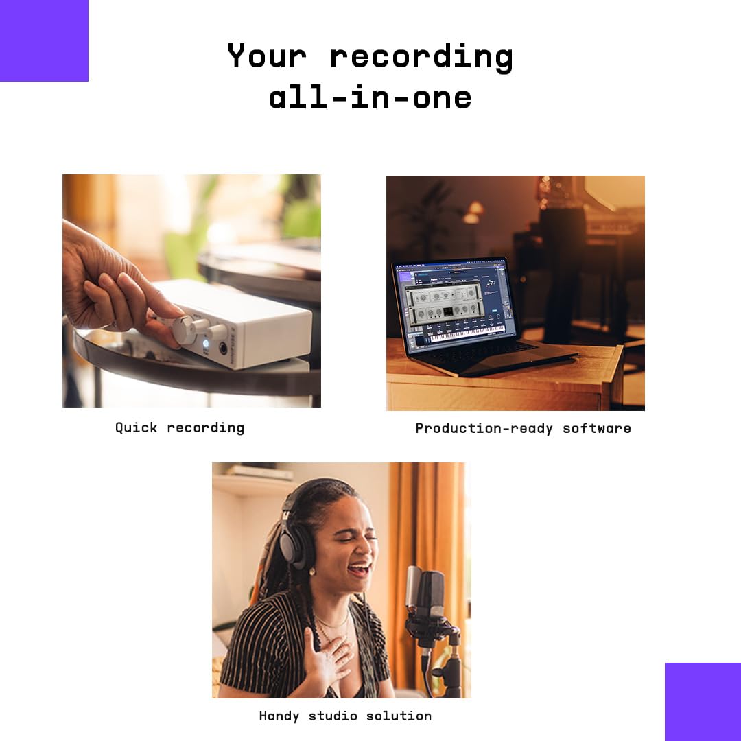 Arturia MiniFuse Recording Pack - USB Audio Interface Bundle with Condenser Mic, Studio Headphones & Music Software for Home Recording, Live Streaming, Podcasting & Music Production | Perfect for YouTubers, Gamers & Musicians