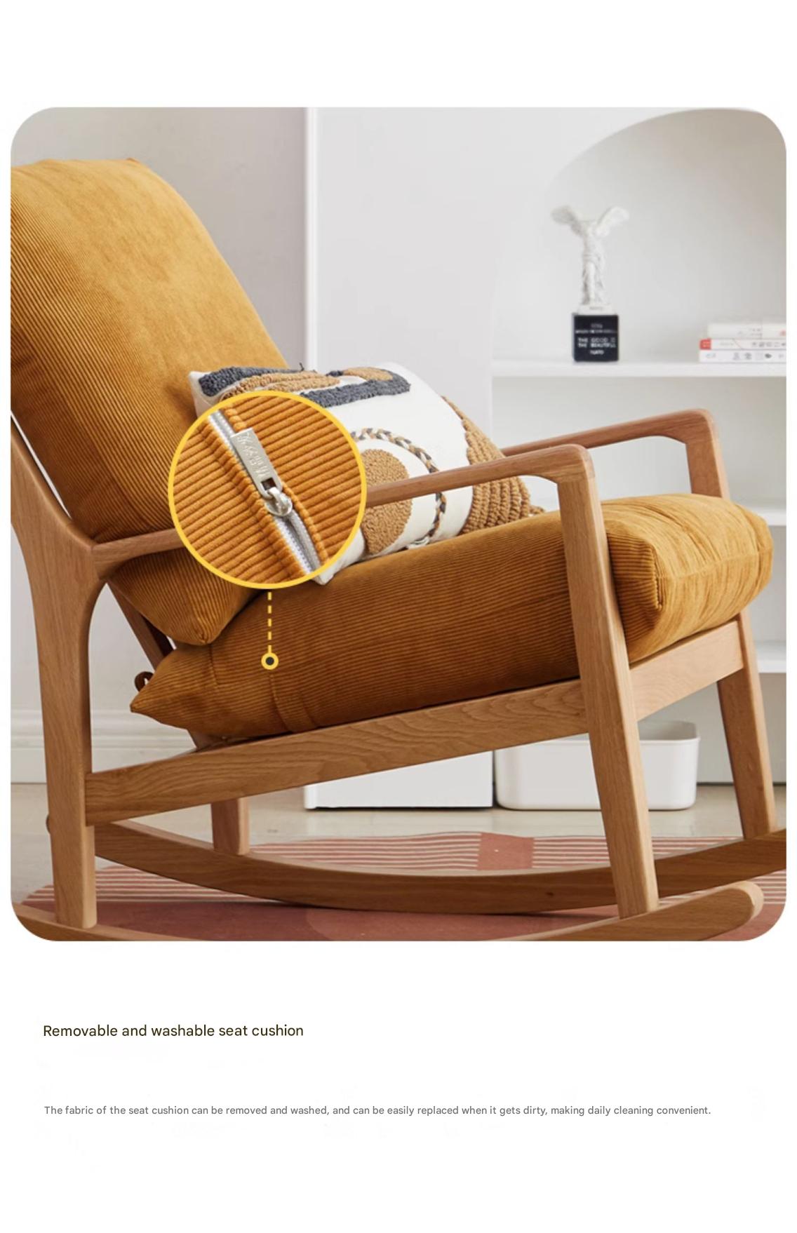 Solid Oak Wood Single Lazy Rocking Chair - Comfortable Recliner for Living Room, Bedroom, or Nursery - Perfect for Relaxing, Reading, and Napping