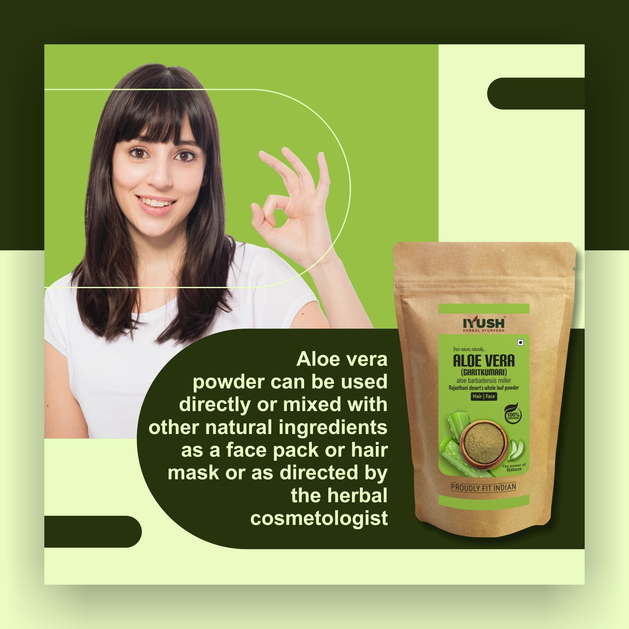 Organic IYUSH Ayurvedic Aloe Vera Powder for Hair Growth & Skin Care - 400gm Pure Aloe Leaf Powder for DIY Face Masks, Hair Treatments & Natural Beauty Remedies - Perfect for Dry Scalp, Dandruff & Glowing Skin