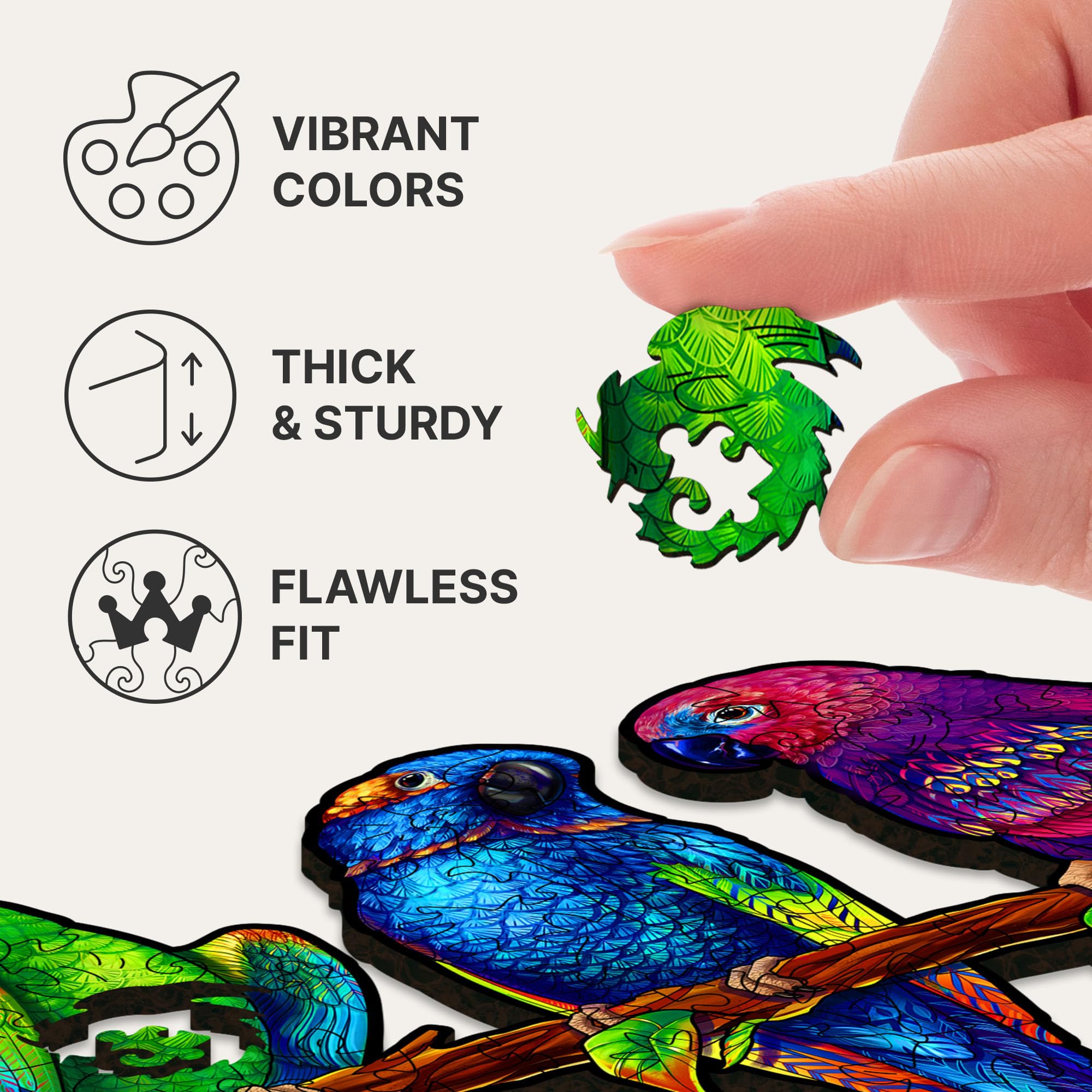 UNIDRAGON Original Wooden Jigsaw Puzzle - Playful Parrots 620 Pieces, Large 28.4