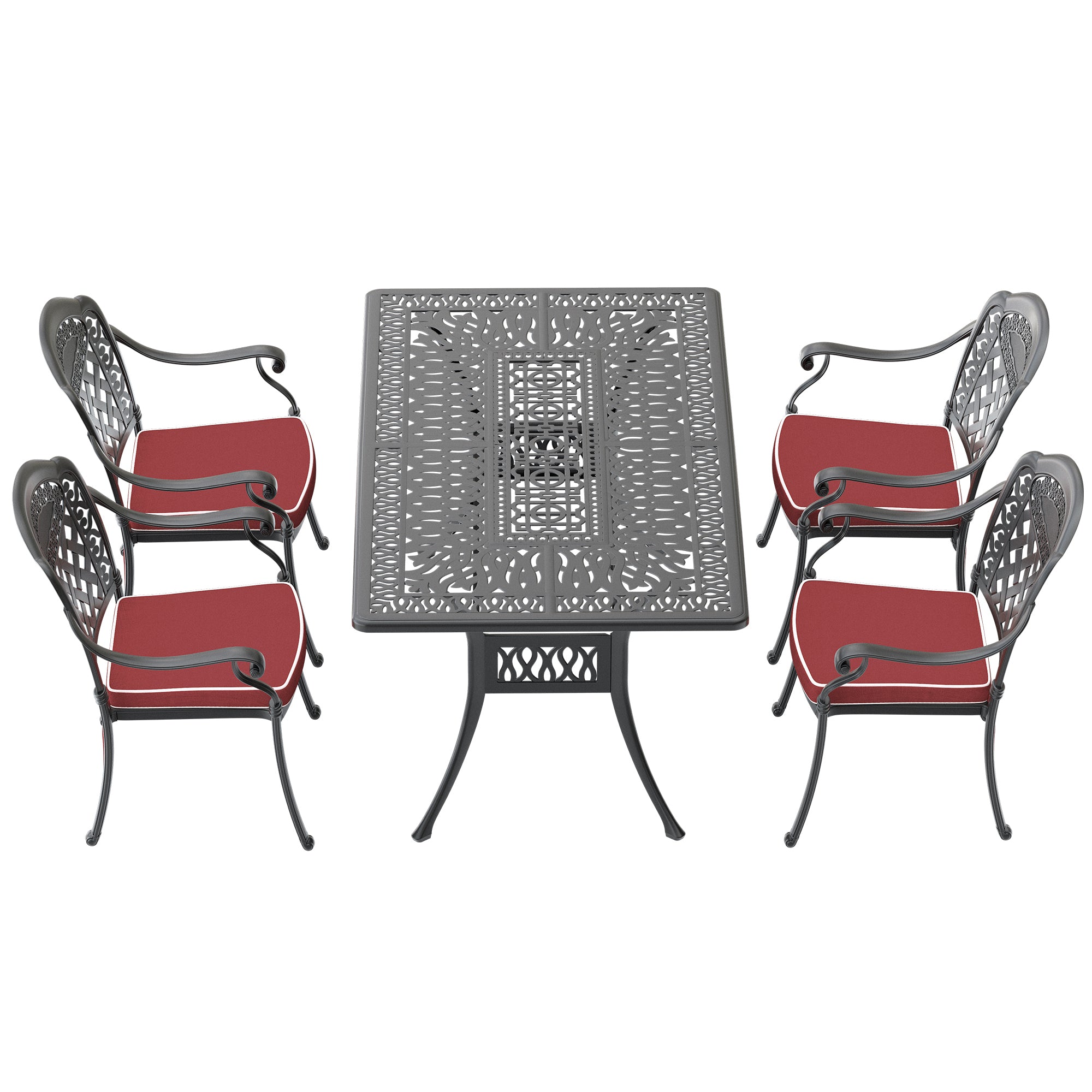 5-Piece Cast Aluminum Patio Furniture Set with Cushions (Random Colors) - Outdoor Dining & Lounge Set for Garden, Poolside, and Backyard Relaxation