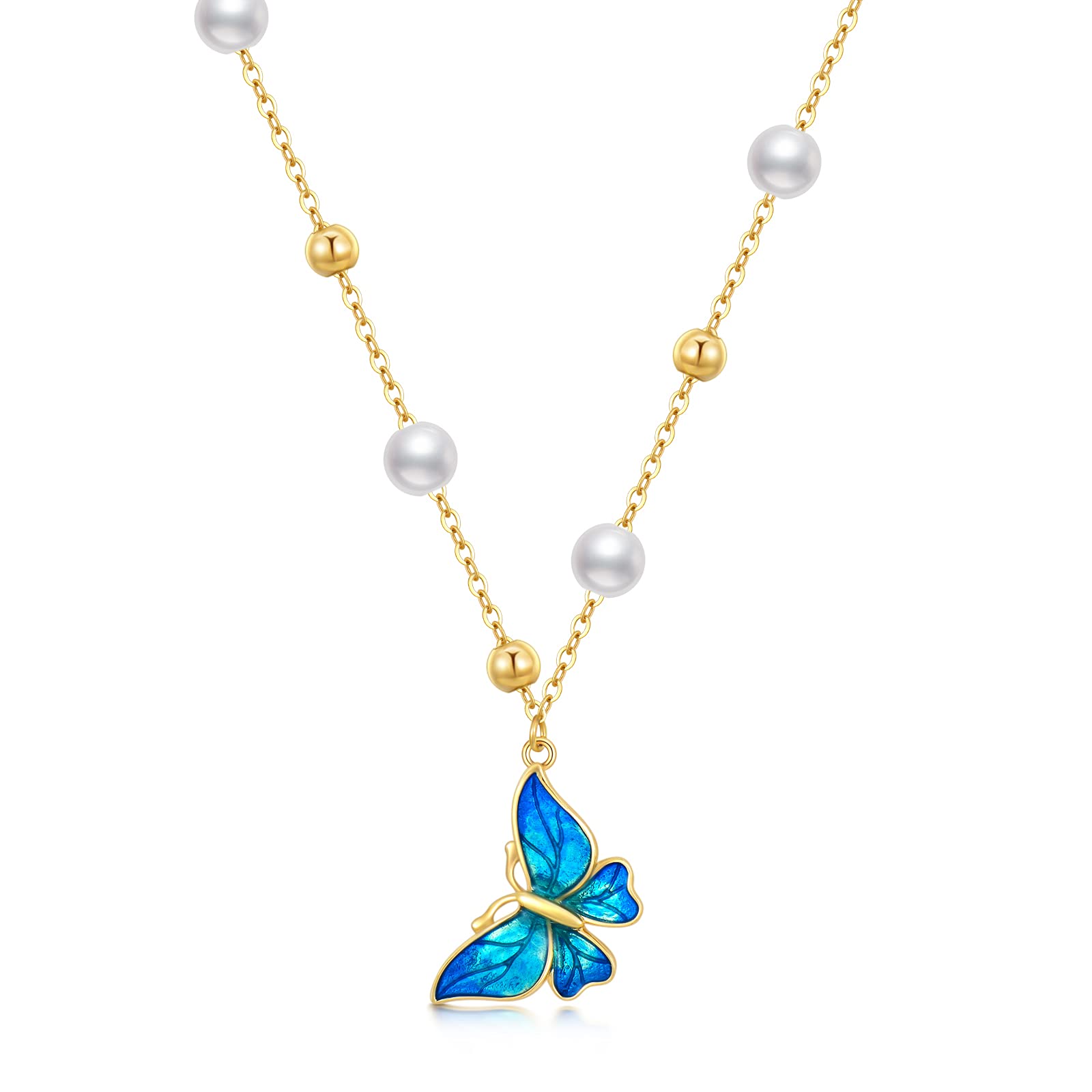 YDD 9K Gold Butterfly Necklace for Women - 4 Elegant Styles, Genuine Gold Butterfly Pendant Necklace - Perfect Mother's Day Gift for Mom, Wife & Her (16+1+1 Inch) - Ideal for Anniversary, Birthday & Special Occasions