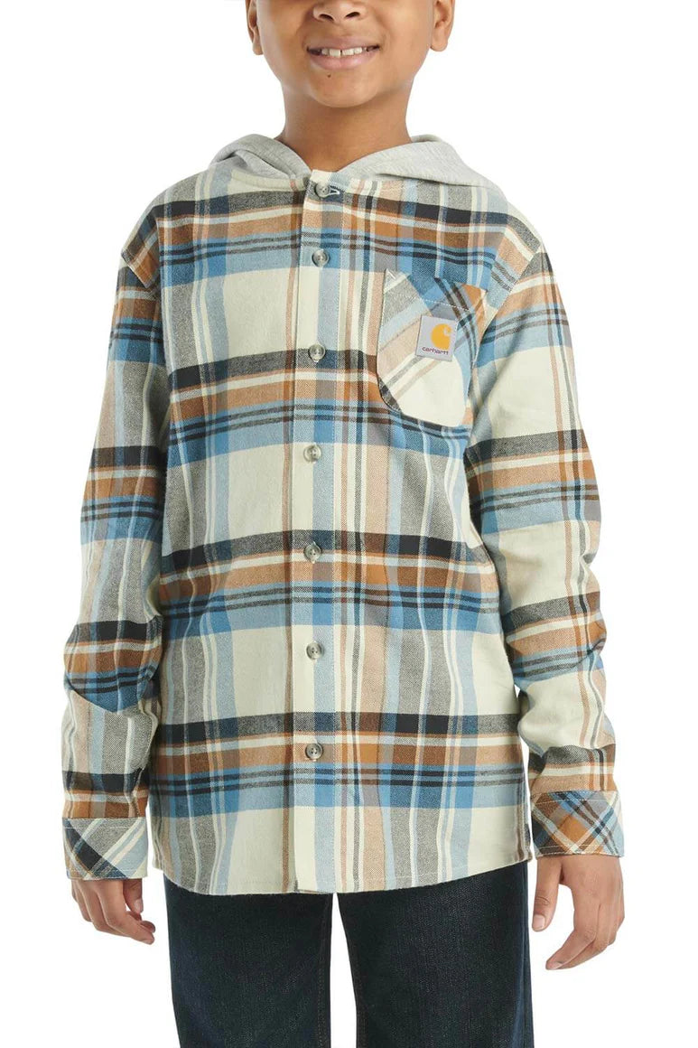 Carhartt Kids Long Sleeve Flannel Button-Up Hooded Shirt - Warm & Durable Plaid Shirt for Boys & Girls - Perfect for Outdoor Play, School & Winter Activities