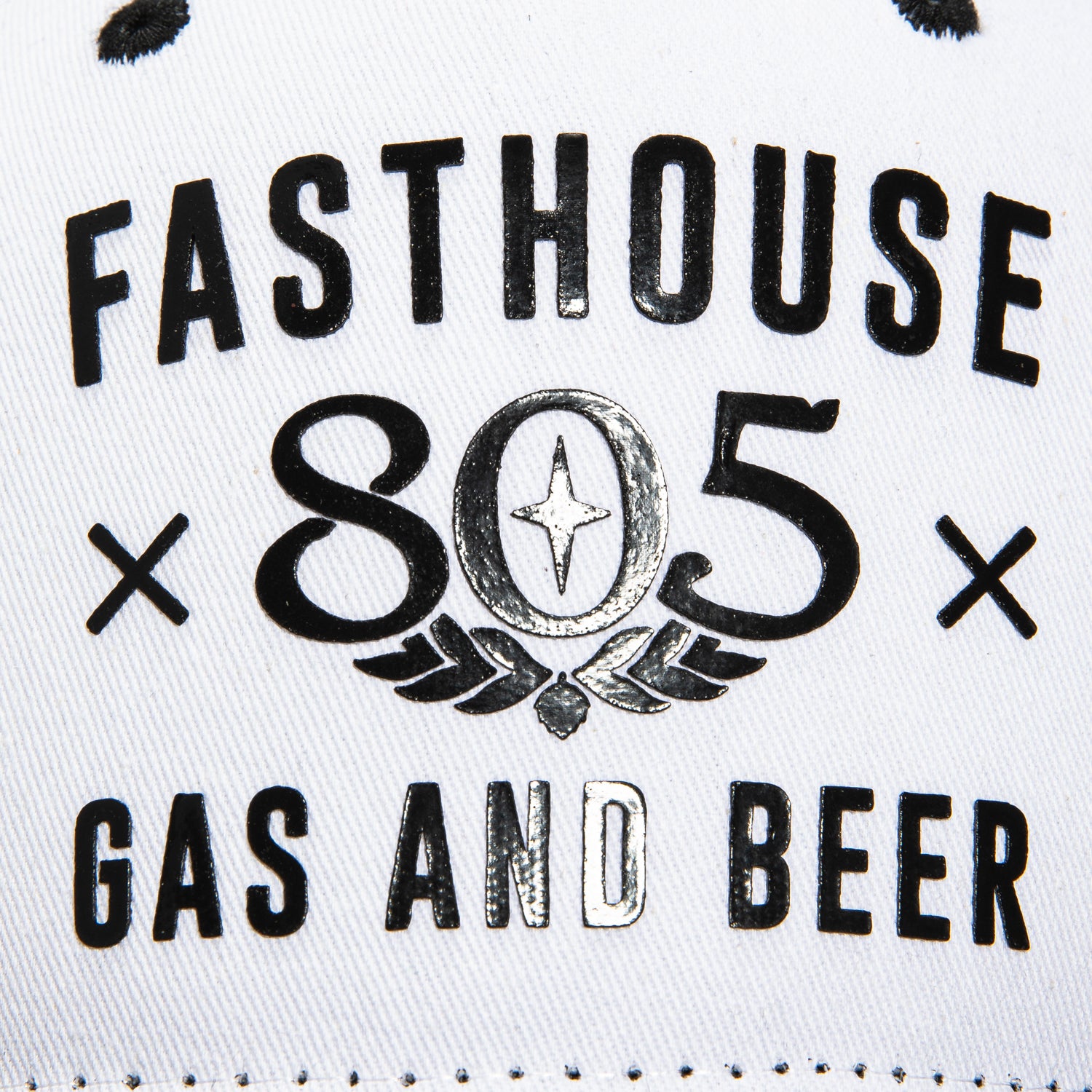Fasthouse Gas & Beer Trucker Snapback Hat - White & Black Adjustable Baseball Cap for Men & Women | Perfect for Motorcycle Riding, Concerts, and Outdoor Adventures