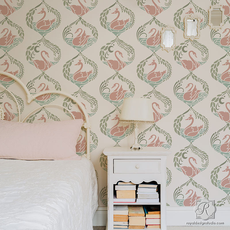 Swan Serenade Wall Stencil - Reusable DIY Painting Template for Home Decor, Nursery, Bedroom & Living Room - Perfect for Accent Walls, Murals & Creative Art Projects