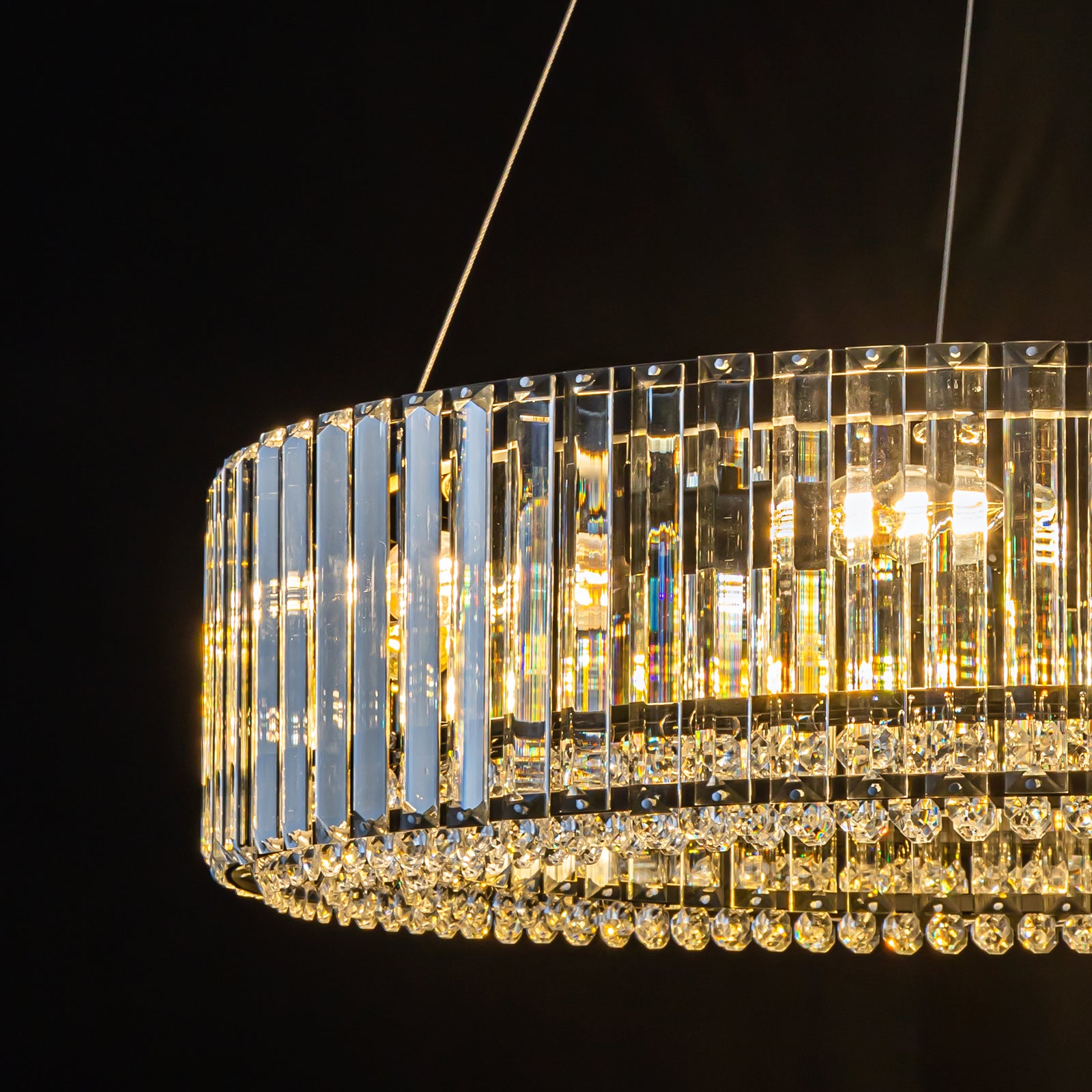 Glowlings 8-Light Luxury 26-Inch Wide Round Black Drum Crystal Chandelier - Elegant Ceiling Lighting Fixture for Dining Room, Bedroom, or Living Room Decor