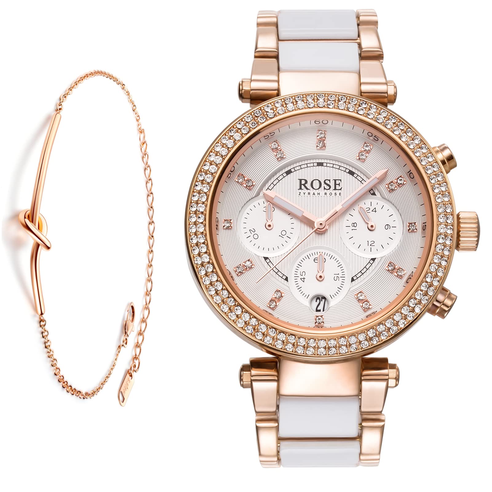 Stylish Women's Stainless Steel Quartz Chronograph Watch - Japanese Movement, Diamond Accents, Waterproof Dress Watch for Women | Perfect for Office, Party & Everyday Wear | Zyrah Rose 316L Steel