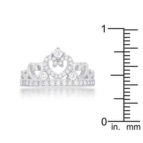 0.34ct CZ Heart Crown Ring in Rhodium - Elegant Aurora Jewelry for Women, Perfect for Valentine's Day, Anniversary & Romantic Gifts