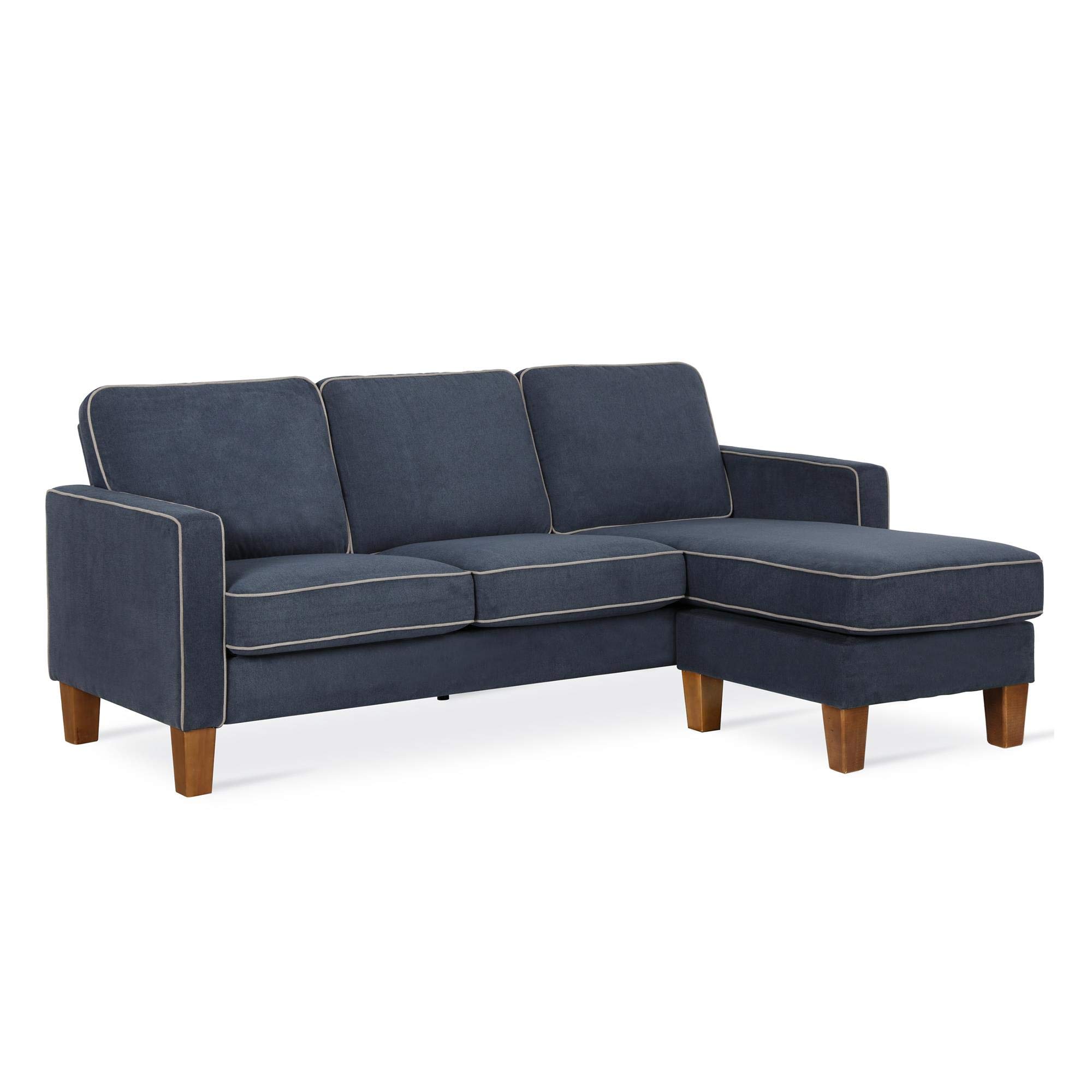 Novogratz Bowen Blue Sectional Sofa with Contrast Welting - Modern Living Room Furniture for Small Spaces, Apartments & Cozy Homes