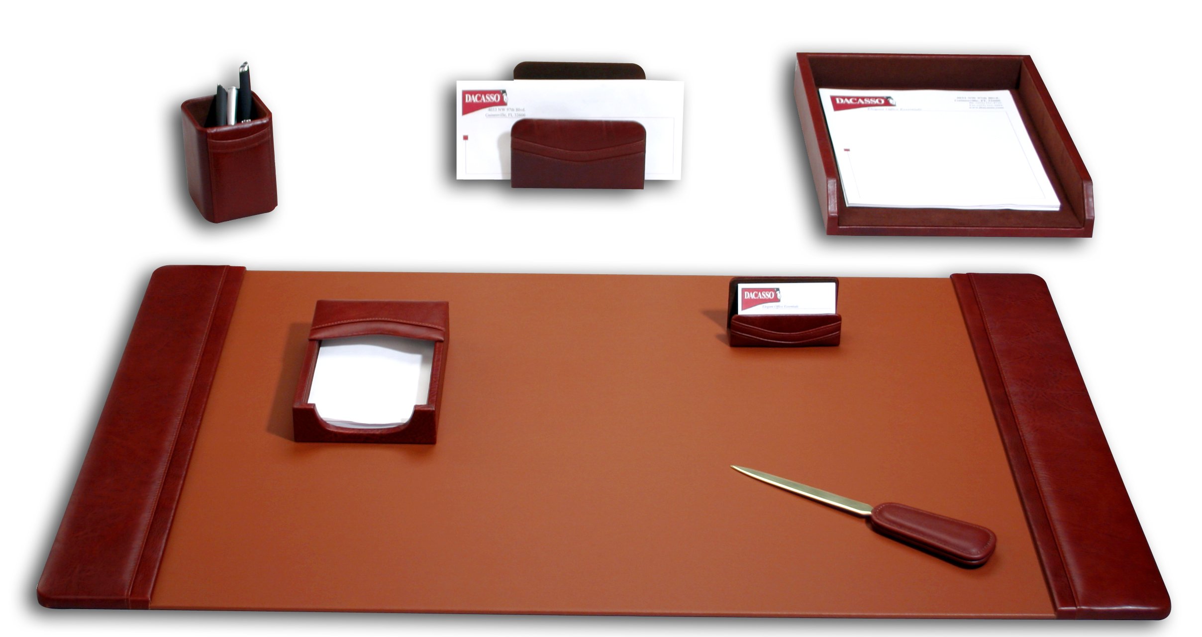 Premium Dacasso 7-Piece Leather Desk Set in Mocha Brown - Includes Pen Holder, Letter Opener & More - Perfect for Office, Home Study & Executive Gifts (D3004)
