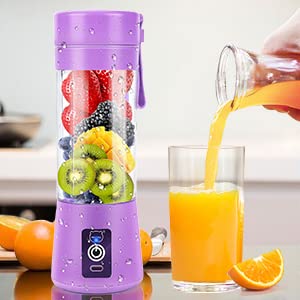 Portable USB Rechargeable Mini Blender for Smoothies & Juices - 350ml Personal Fruit Blender with 6 Blades - Perfect for Gym, Office, Travel & Home Use (Purple)