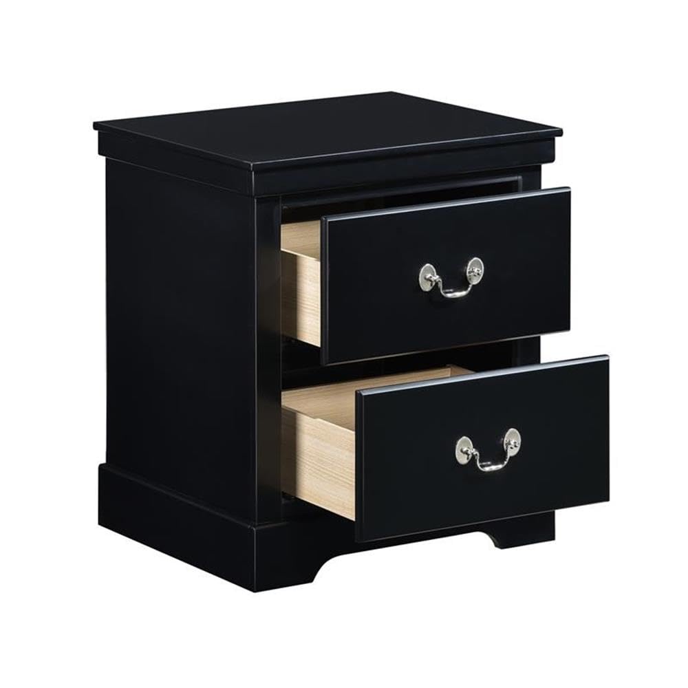 Lexicon Seabright 2-Drawer Black Wood Nightstand - Traditional Bedside Table with Storage for Bedroom, Living Room & Office