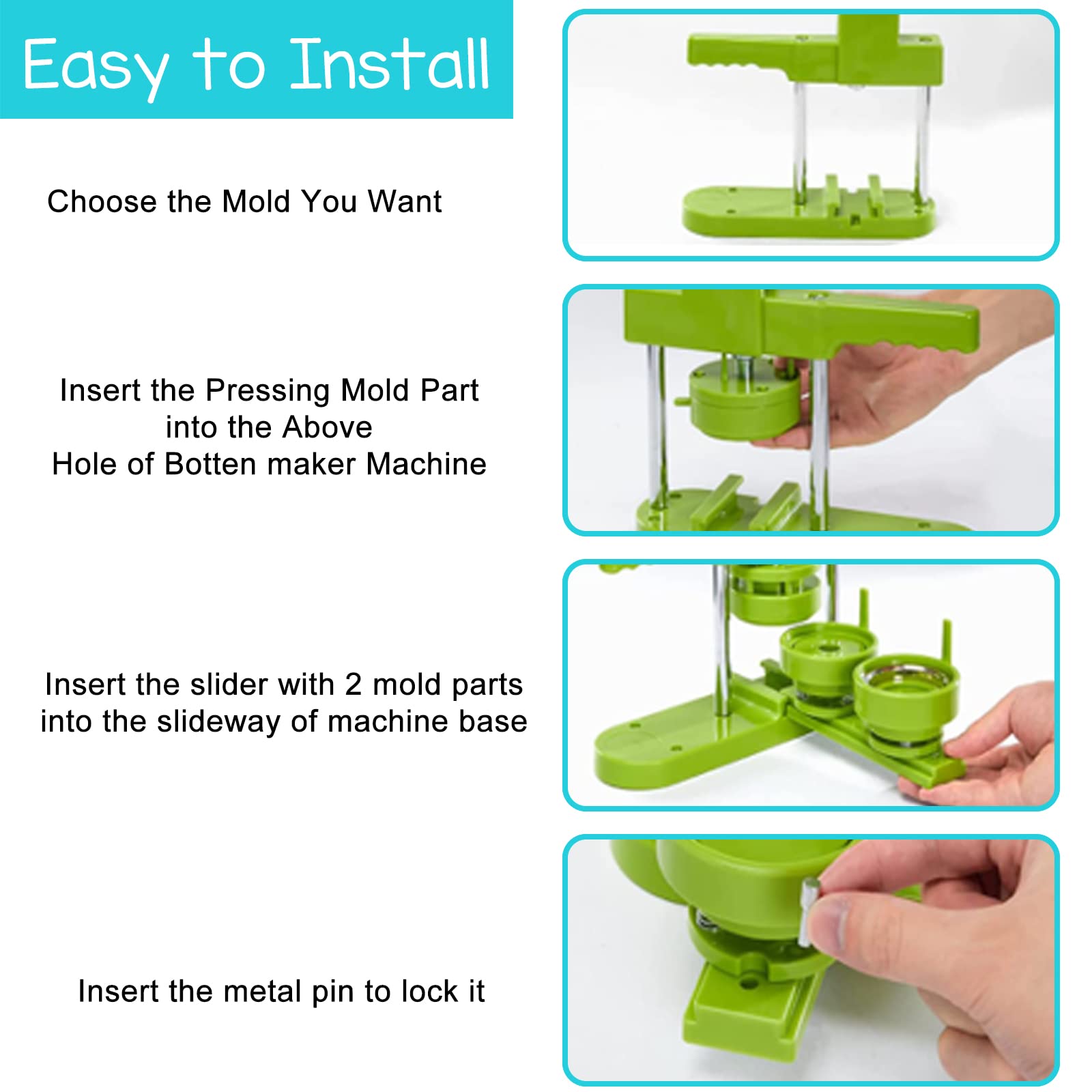 1''+1.25''+2.25'' Button Maker Machine with Circle Cutter - DIY Badge Pin Press Kit for Custom Buttons (Green) - Perfect for Crafts, Events & Promotions