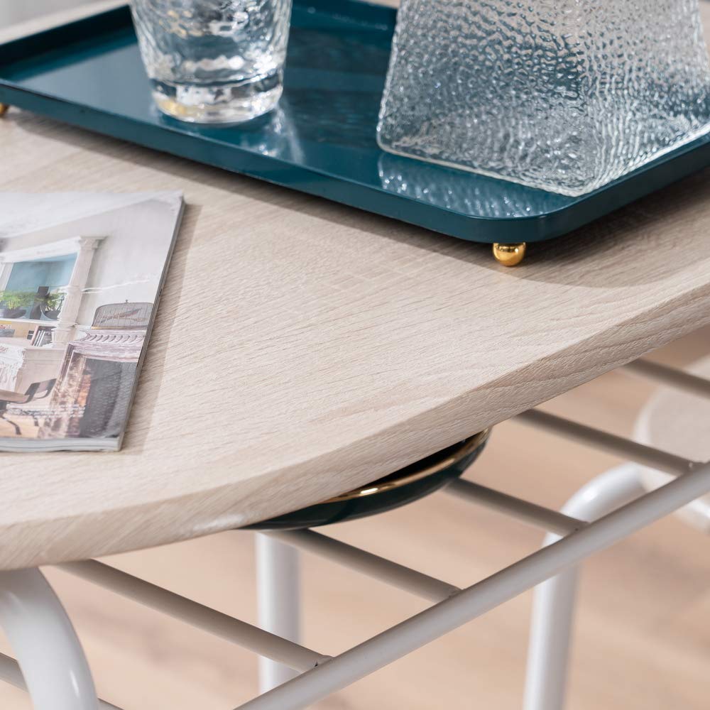 3 Piece Kitchen Table Set - Compact Dining Table with Wine Rack & 2 Metal Frame Chairs, Easy to Clean & Portable - Perfect for Small Spaces, Apartments, Breakfast Nooks & Outdoor Dining (Oak White)