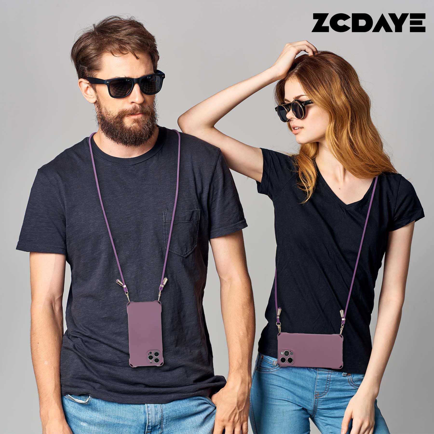 Premium Shockproof Silicone Case for iPhone 13 Pro Max (6.7 inch) with Adjustable Crossbody Lanyard - Light Purple | Perfect for Outdoor Activities, Travel & Hands-Free Convenience