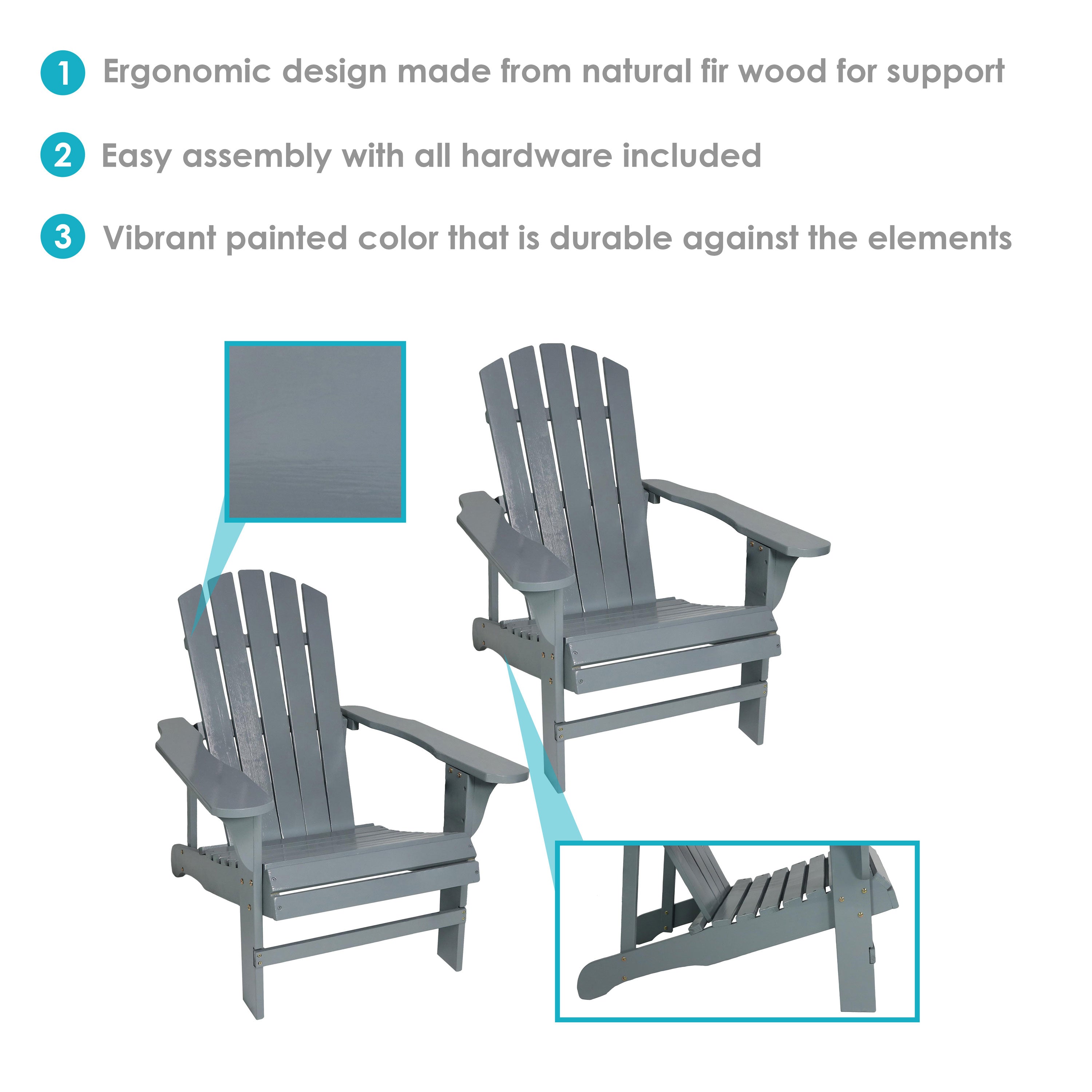 Coastal Bliss Wooden Adirondack Chair - Weather-Resistant Outdoor Patio Furniture for Beach, Garden & Backyard Relaxation