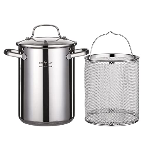 304 Stainless Steel Stockpot with Deep Fry Basket - 8QT Asparagus Pot, Soup Pot, Hot Pot for Cooking, Frying & Steaming - Perfect for Home Kitchen, Restaurants & Catering
