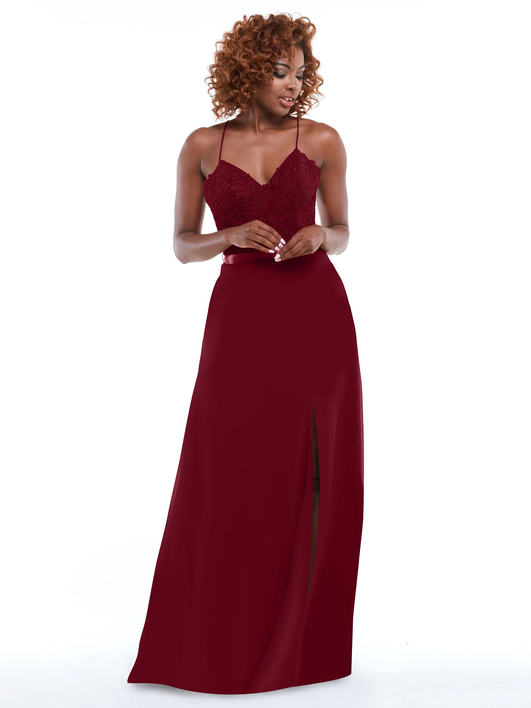 Elegant A-Line Stretch Chiffon Bridesmaid Dress with Lace Bodice & Sash - Perfect for Weddings, Formal Events & Special Occasions