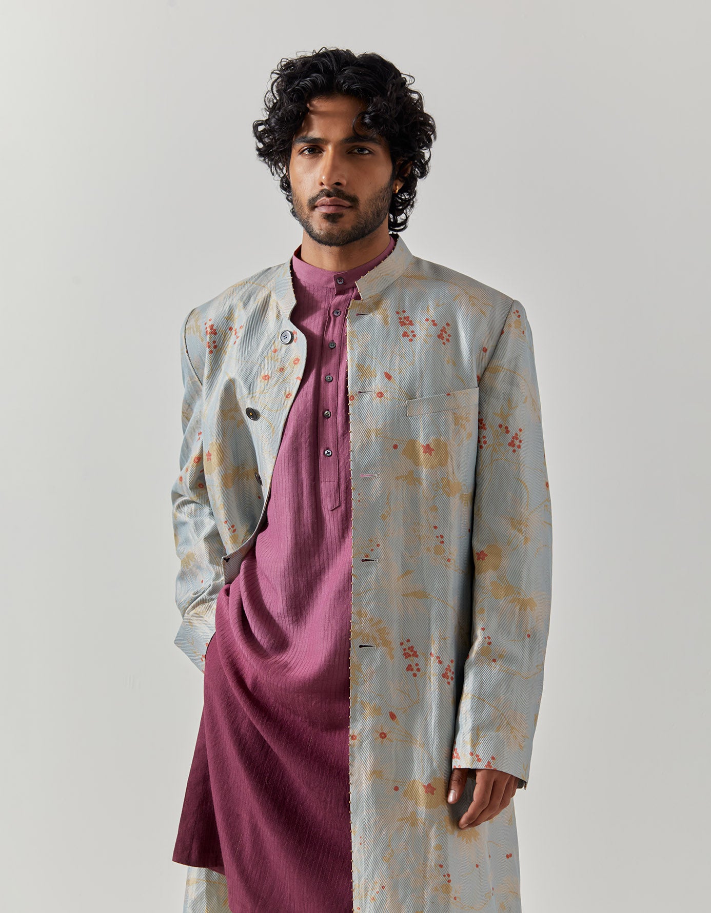 Matrix Jacket Silk Brocade Ice Blue Rainforest - Elegant Asian-Inspired Outerwear for Women | Perfect for Festivals, Cosplay & Special Occasions
