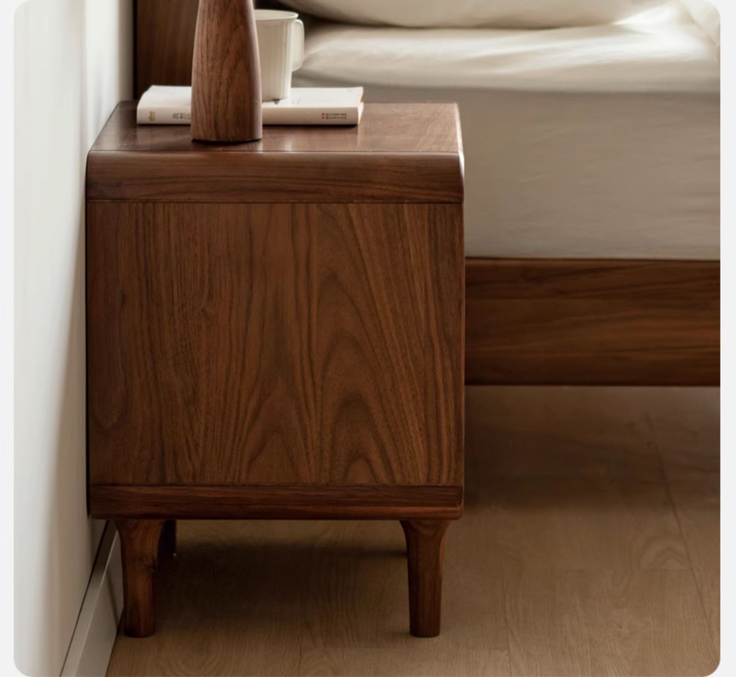 Black Walnut Solid Wood Minimalist Nightstand - Modern Bedside Table with Drawer for Bedroom, Living Room & Office - Durable & Stylish Storage Solution
