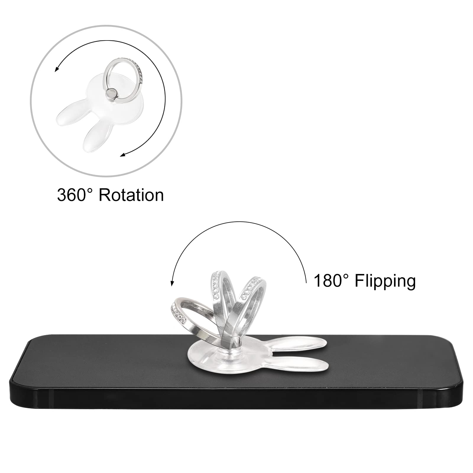 uxcell Clear Phone Ring Holder - Diamond Transparent Finger Grip Stand for iPhone, Samsung, Smartphones & Tablets (Rabbit Shape, 2Packs) - Perfect for Hands-Free Viewing, Gaming & Selfies