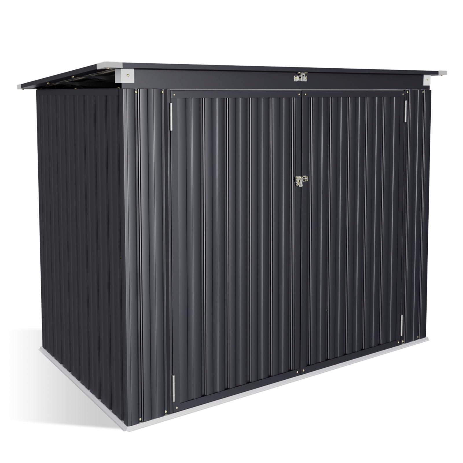 Aoxun 3.3' x 5.6' Waterproof Metal Storage Shed with Chain Lid - Outdoor Organizer for Trash Cans, Toys, Garden Tools - Durable Backyard, Patio & Garden Storage Solution for Home Organization