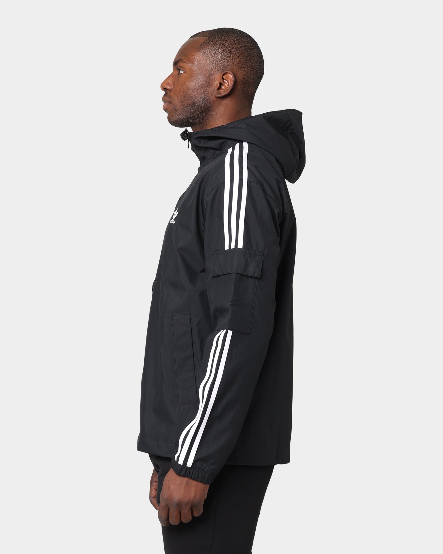 Adidas Classics 3 Stripe Full Zip Windbreaker Jacket - Black Men's Lightweight Hooded Track Jacket for Running, Gym & Outdoor Sports