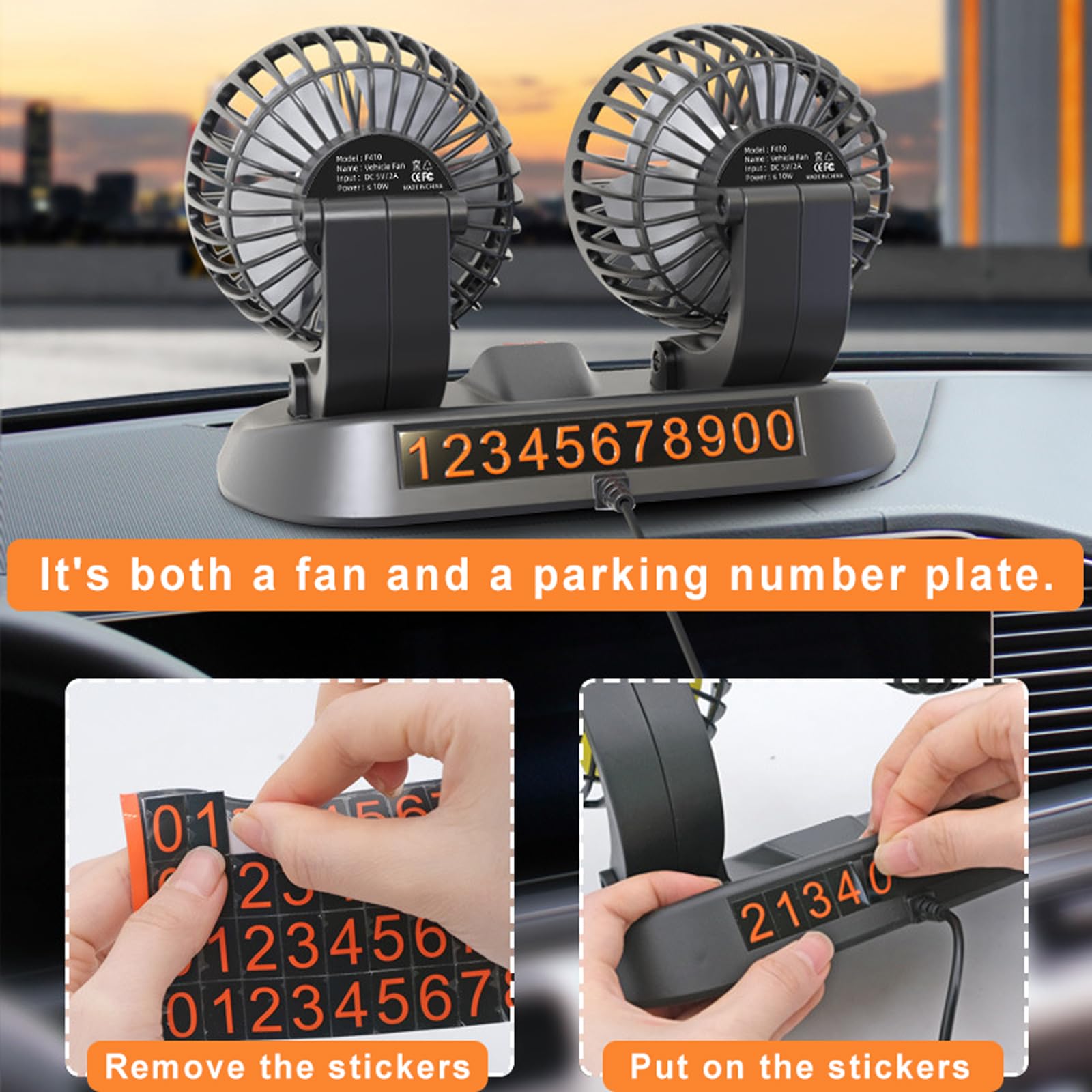 2024 Dual Head USB Car Fan - Portable Brushless Motor Vehicle Cooling Fan with 2 Speeds & 360° Rotation | USB Powered for Car Dashboard, SUV, RV, Truck, Sedan | Perfect for Road Trips, Office & Home Use (Black)