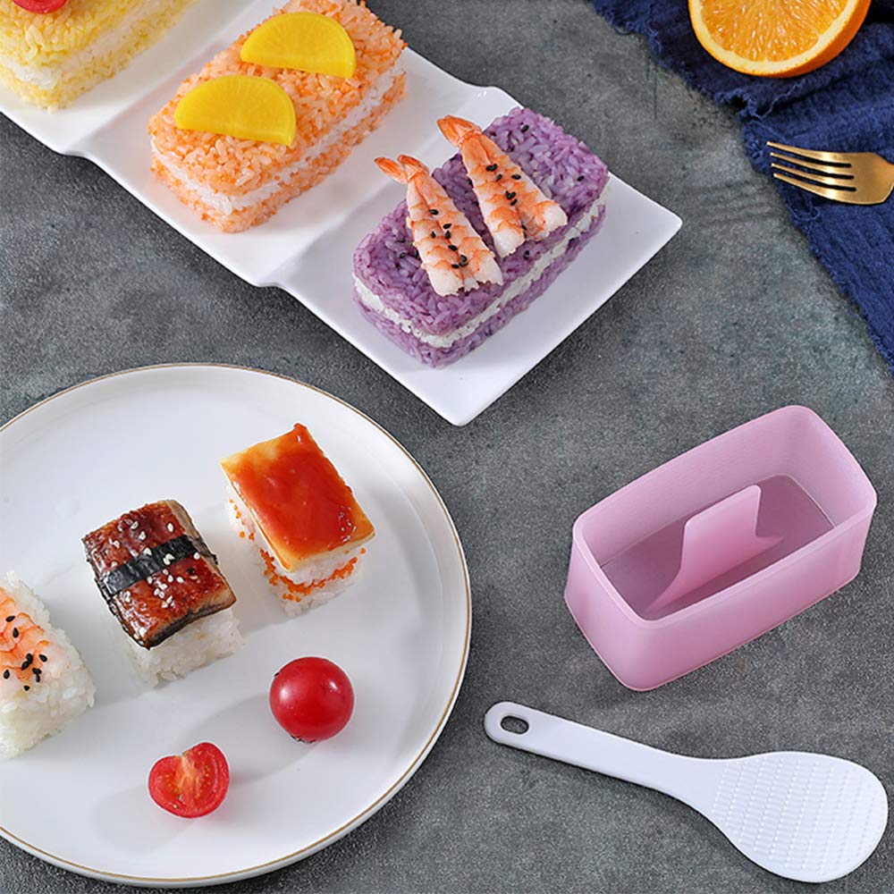2 Pack Non-Stick Sushi Rice Press Mold & Rice Paddle - Hawaiian Musubi Maker Kit for Onigiri, Spam Musubi - Perfect for Home Cooking, Meal Prep, Picnics & Japanese Food Lovers (Pink)