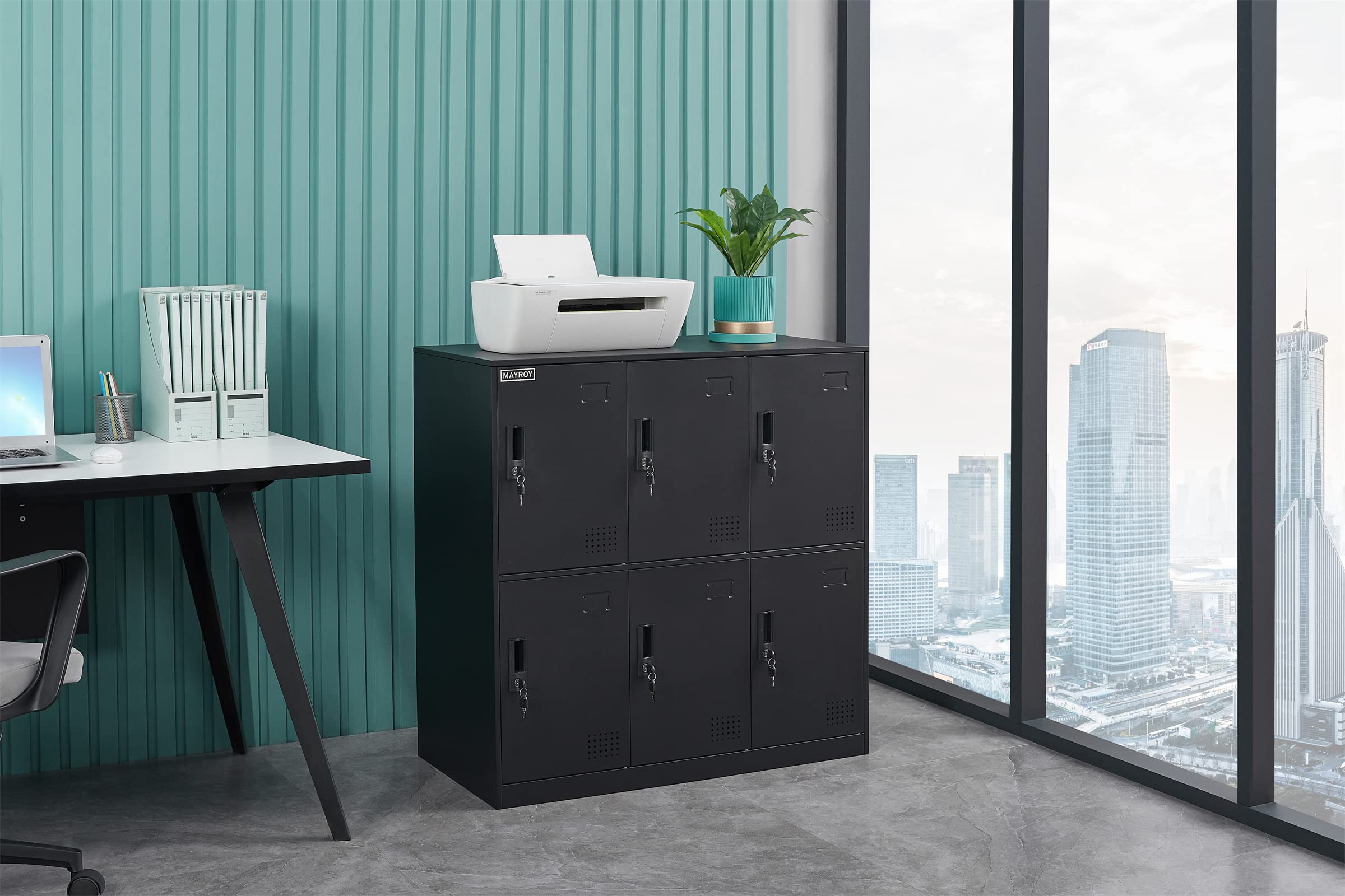 6-Door Metal Storage Locker Cabinet with Lock - Office, Home & School Organizer for Classroom, Gym, Kids Room & Playroom - Durable Black Storage Solution for Clothes, Books & Sports Equipment
